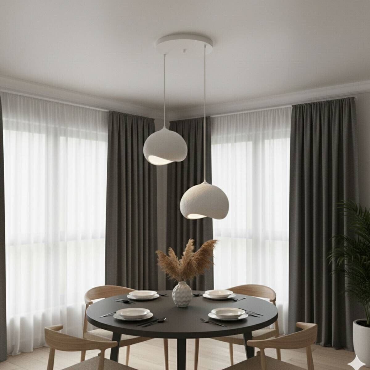 Opviq Pendelleuchte Yontu-15852 weiß Polyester-Mischgewebe Metall B/H/L: ca. 29x120x34 cm E27 2 Brennstellen