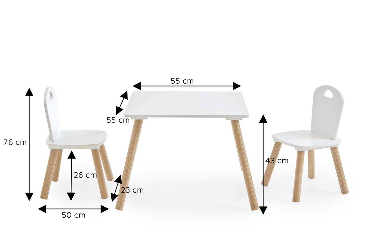 Kindermöbel-Set 3er Set Pinie Nachbildung weiß B/H/T: ca. 55x43x55 cm