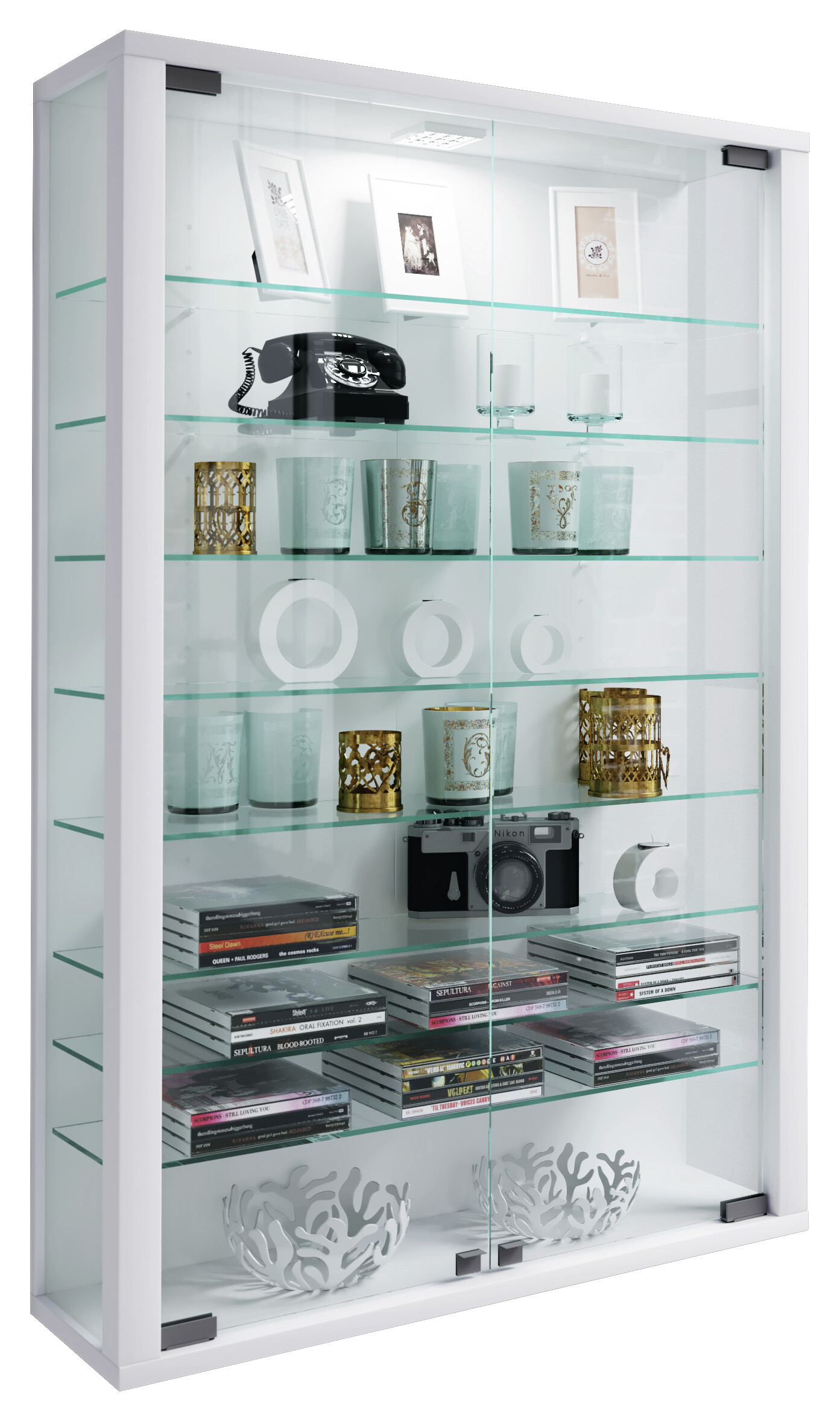 Vitrine Vitrosa Mini weiß Holzwerkstoff Glas B/H/T: ca. 59x90x18 cm