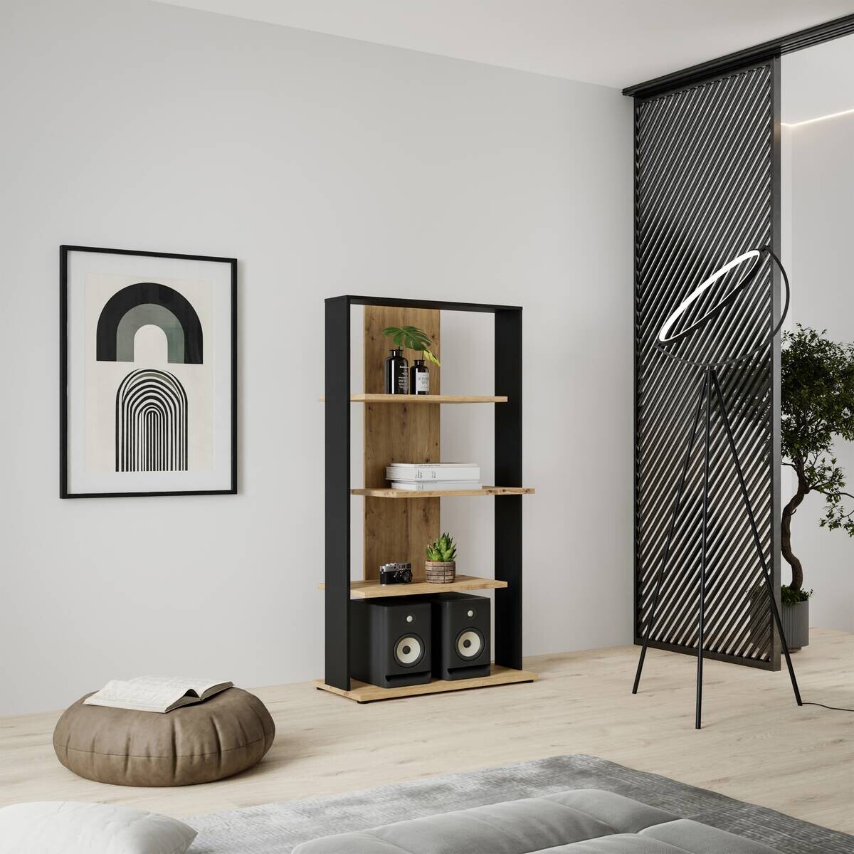 Regal Eiche Artisan Nachbildung schwarz B/H/T: ca. 80x159x35 cm