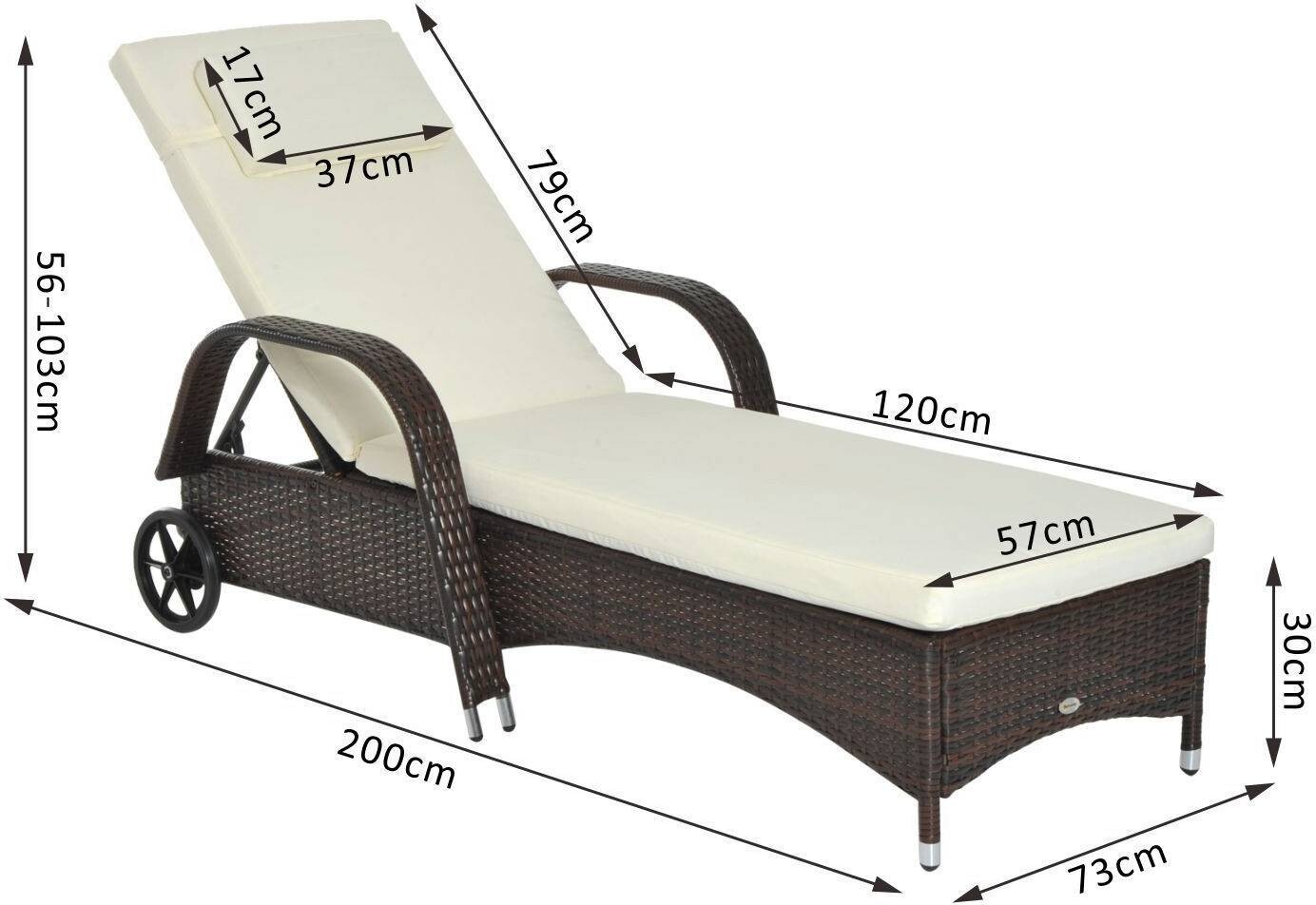 Outsunny Sonnenliege braun Metall B/H/L: ca. 73x103x200 cm