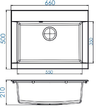 Respekta Einbauspüle Ohio 66 x 50 S schwarz Mineralite B/H/T: ca. 66x21x50 cm