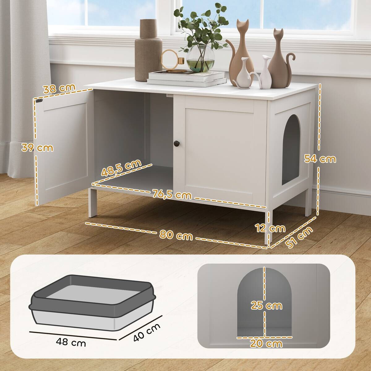 PawHut Katzenklo Schrank weiß MDF B/H/L: ca. 51x54x80 cm