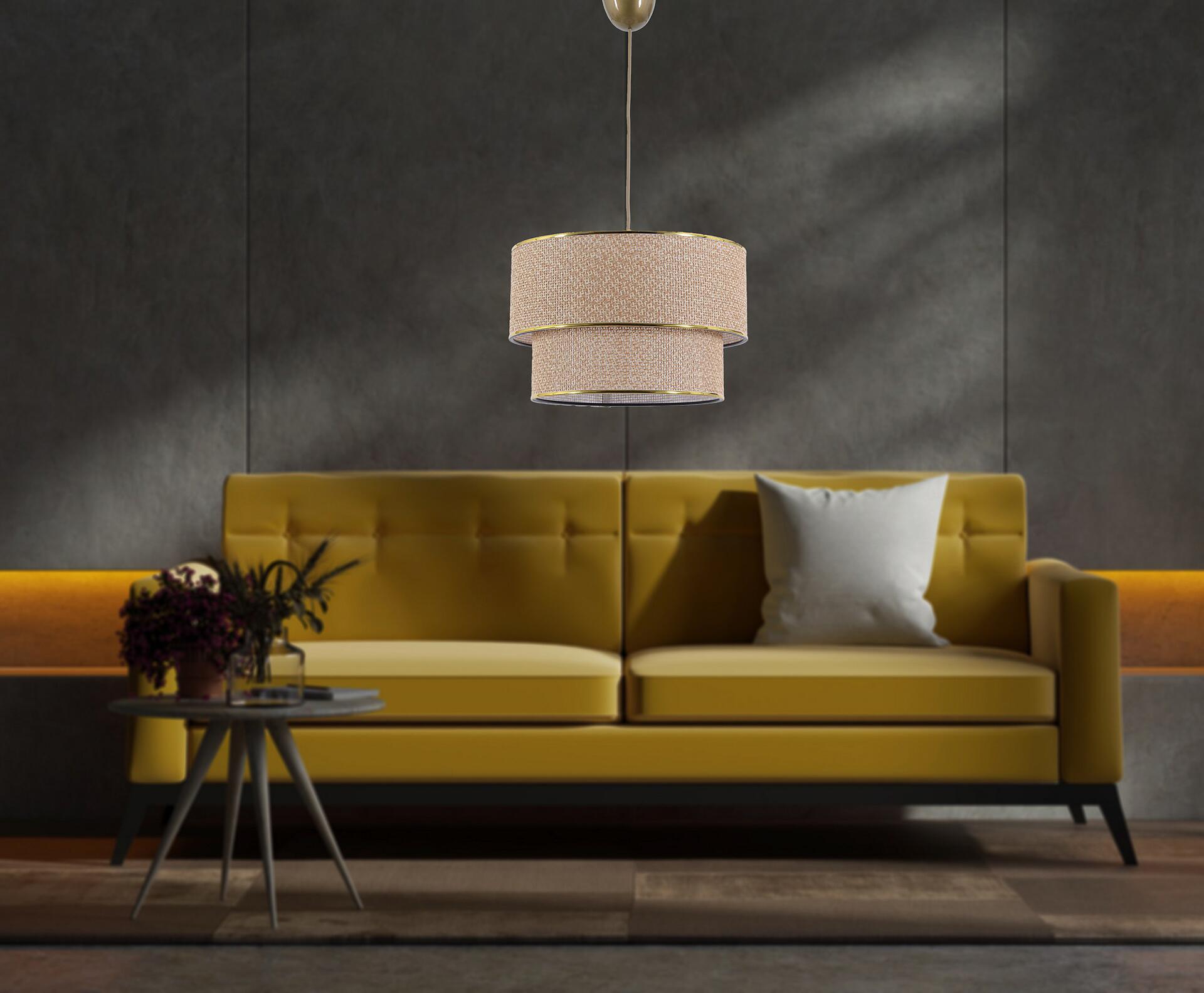 Opviq Pendelleuchte Coral ecru braun Metall Baumwolle B/H/T/L/D: ca. 30x70x30x30x30 cm E27 1 Brennstellen