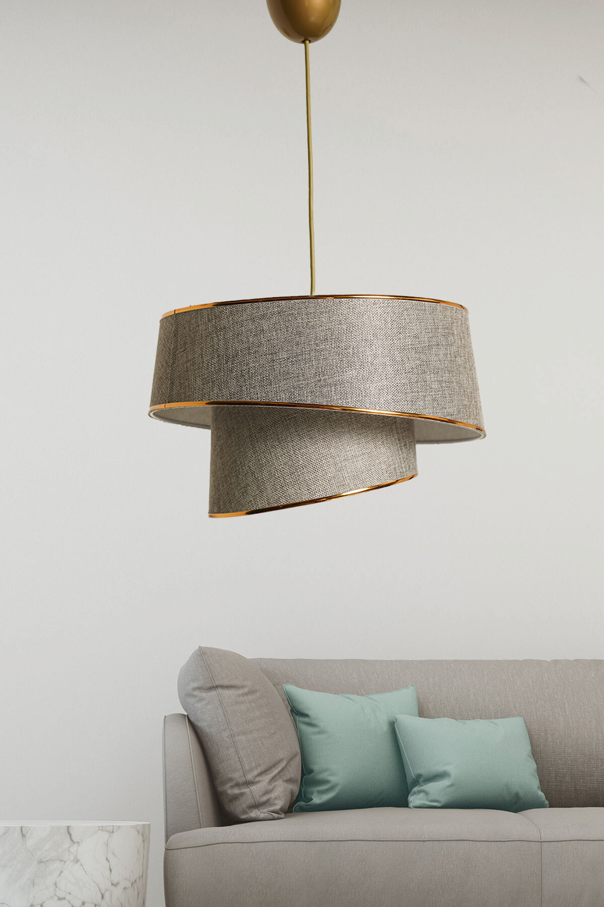 Opviq Pendelleuchte Barette gold beige Stoff Metall B/H/L: ca. 32x70x32 cm E27 1 Brennstellen