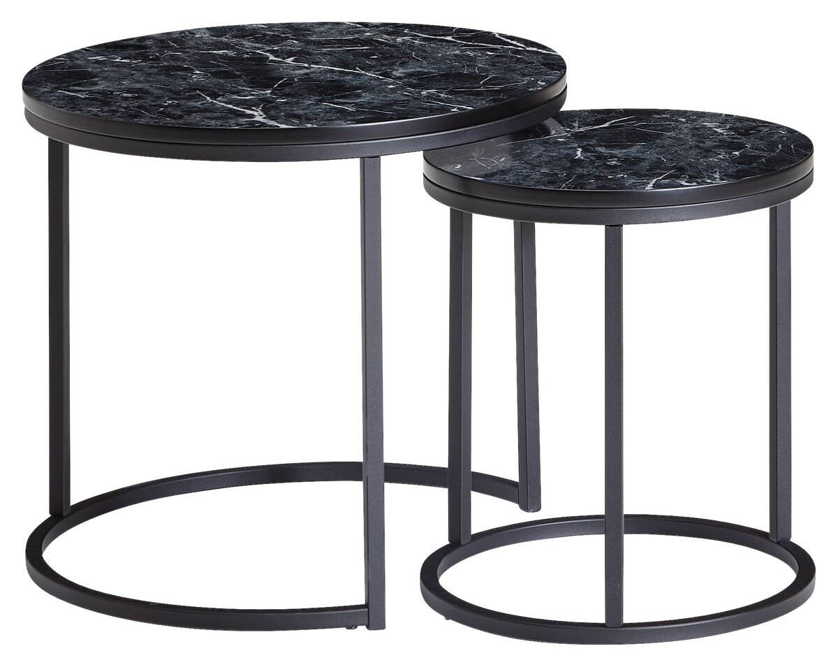 Wohnling Couchtisch 2er-Set. schwarz Marmor schwarz MDF Stahl