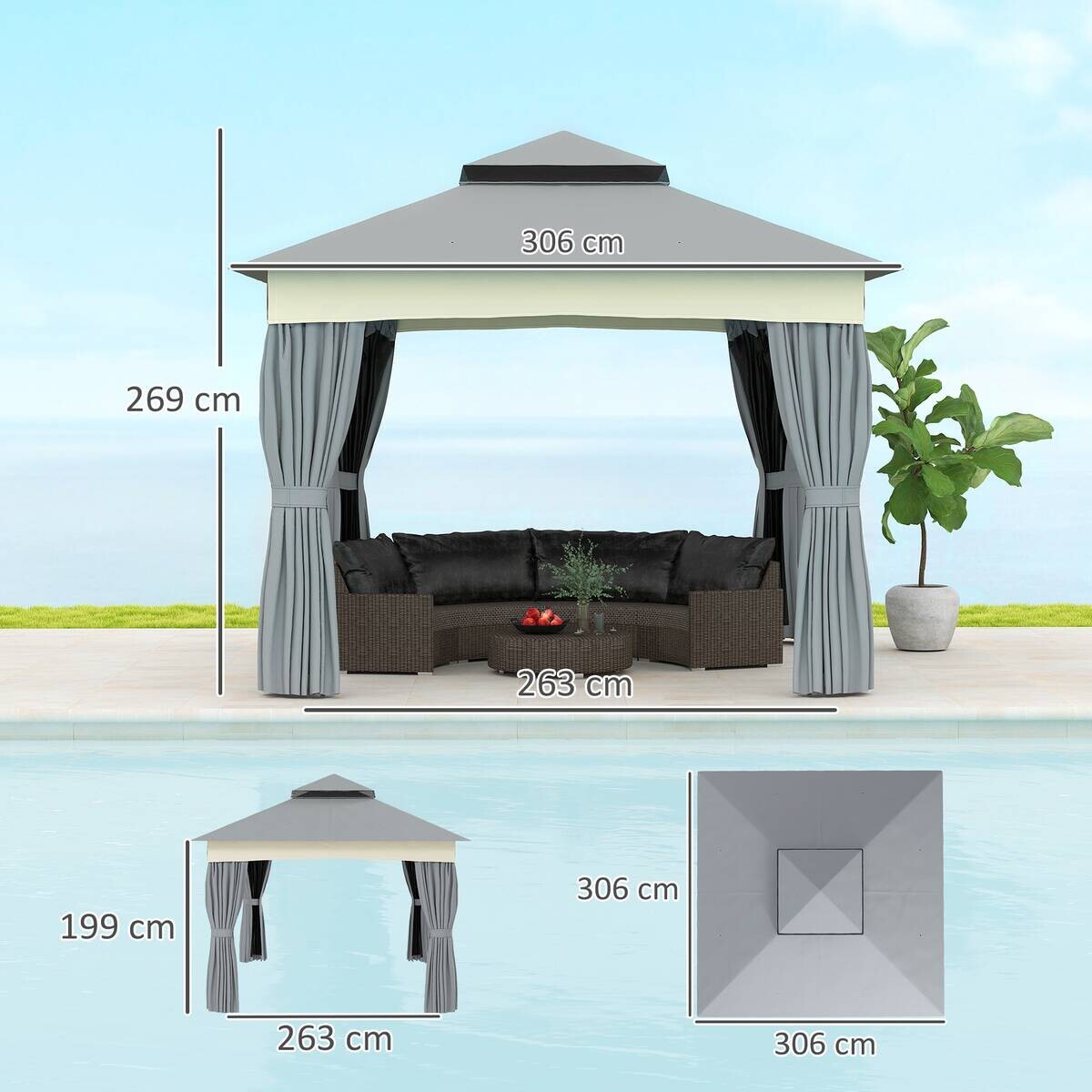 Outsunny Pavillon dunkelgrau Polyester B/H/L: ca. 306x269x306 cm