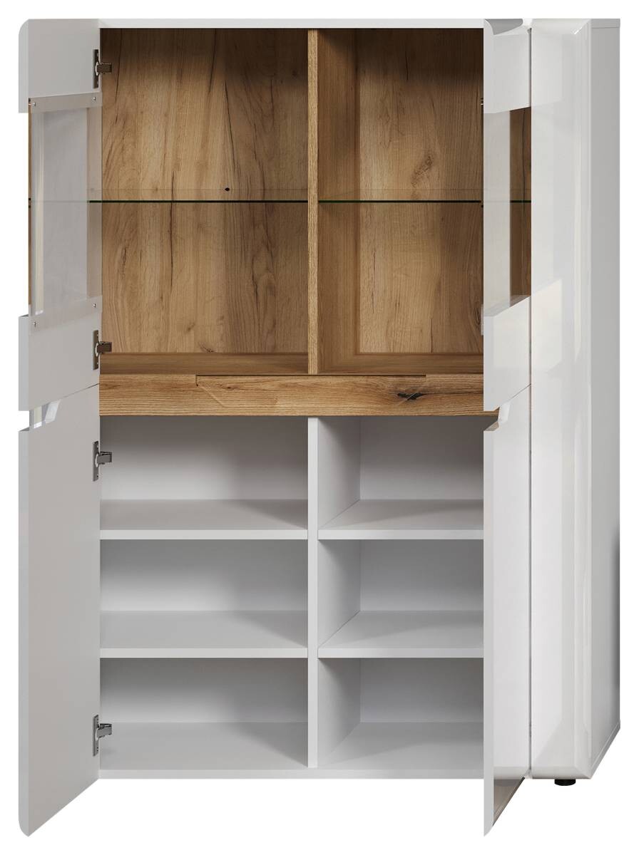 Highboard Marlon Eiche Evoke Coast Nachbildung weiß Hochglanz B/H/T: ca. 96x132x39 cm