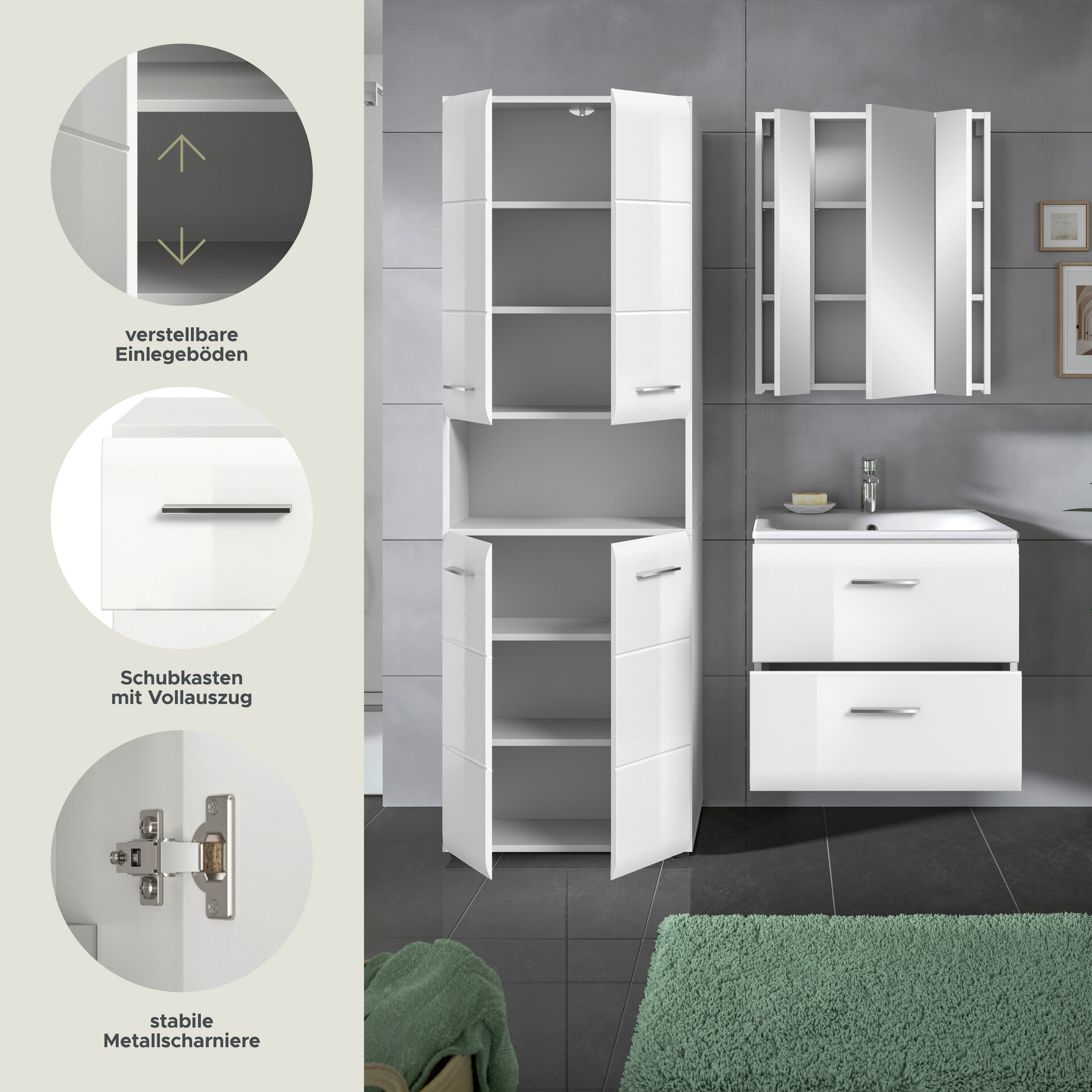 Badezimmer-Set Ice weiß weiß Hochglanz B/H/T: ca. 135x185x46 cm