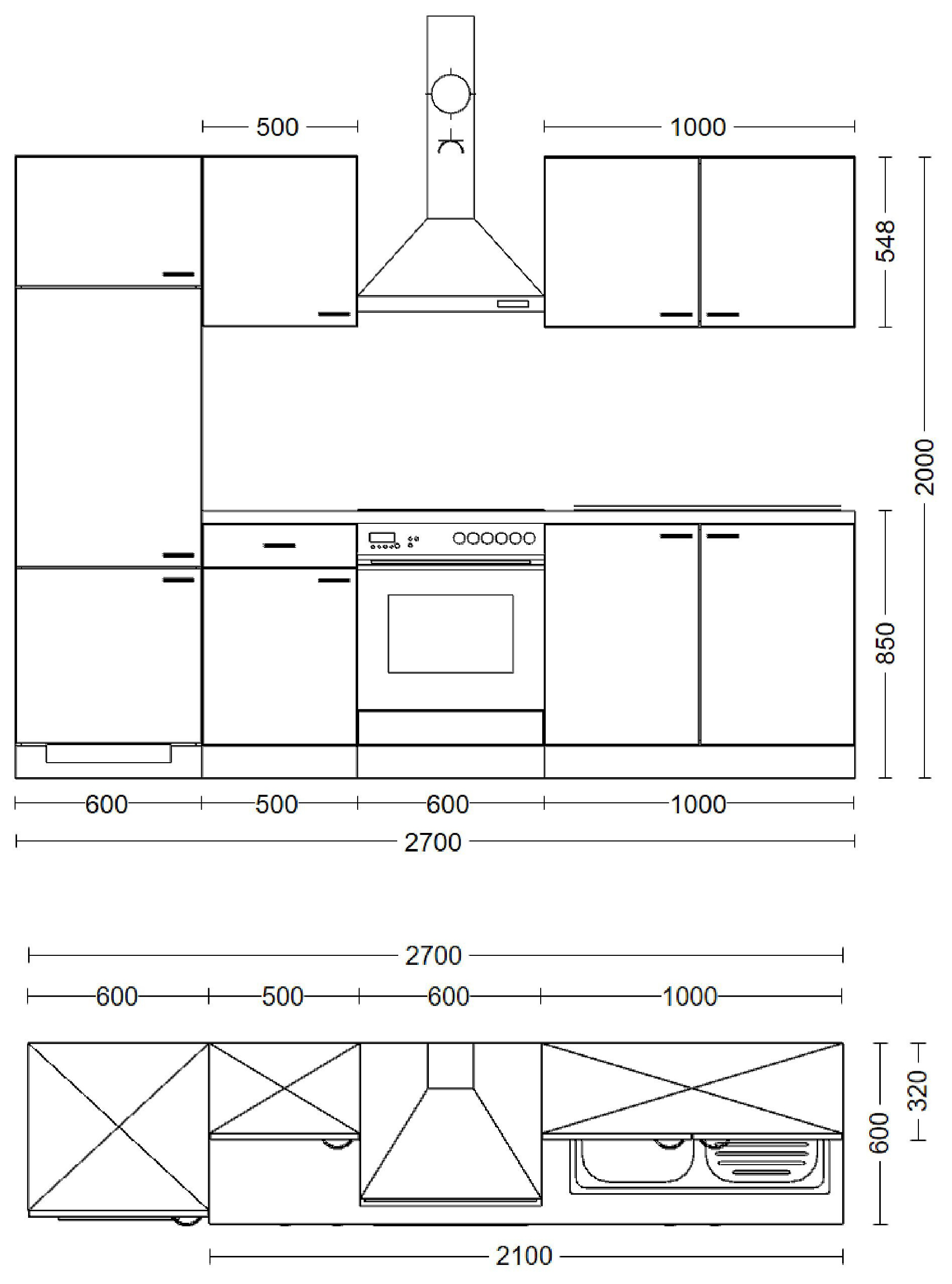 Küchenblock Samoa weiß B/H/T: ca. 270x200x60 cm