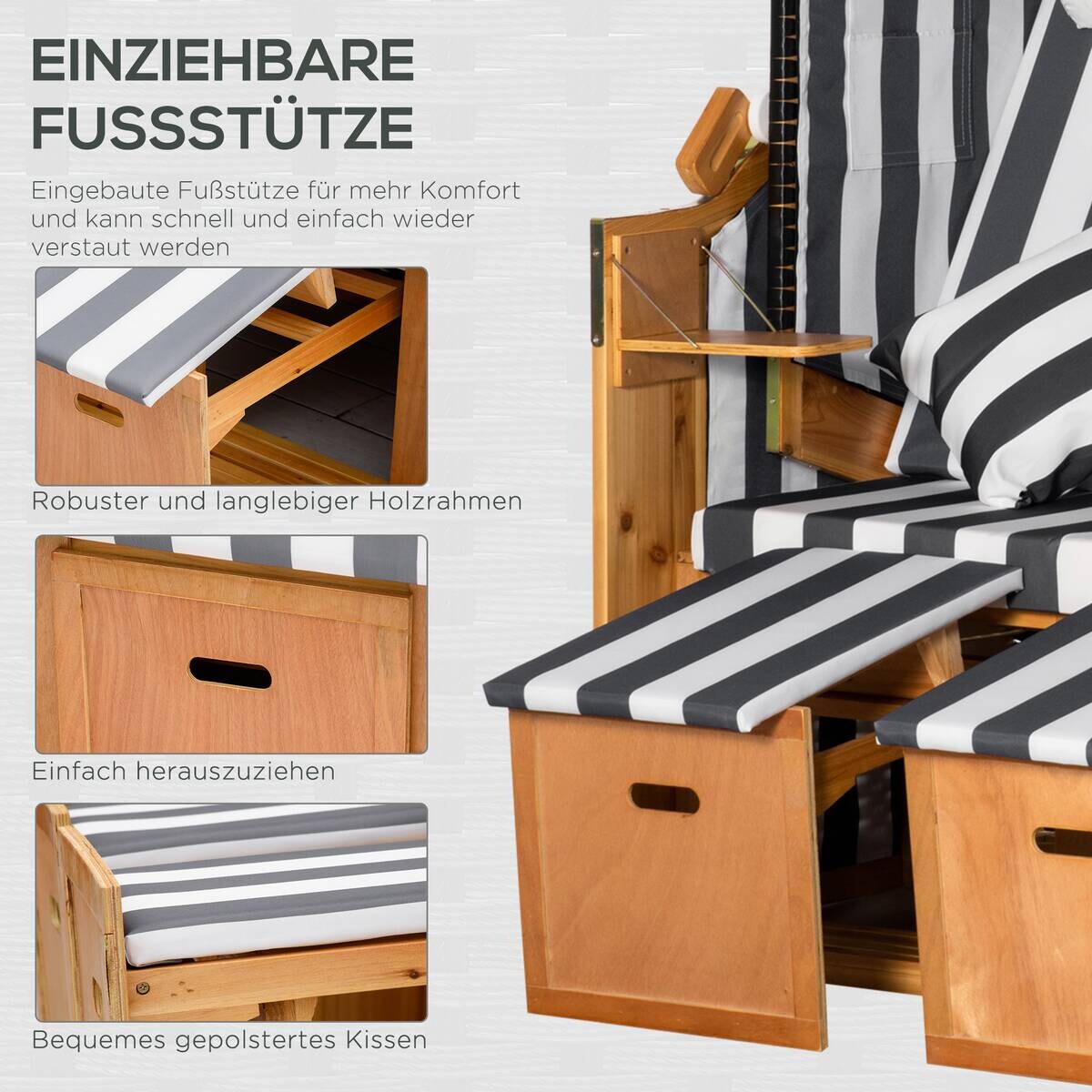 Outsunny Strandkorb grau Polypropylen B/H/L: ca. 79x118x160 cm