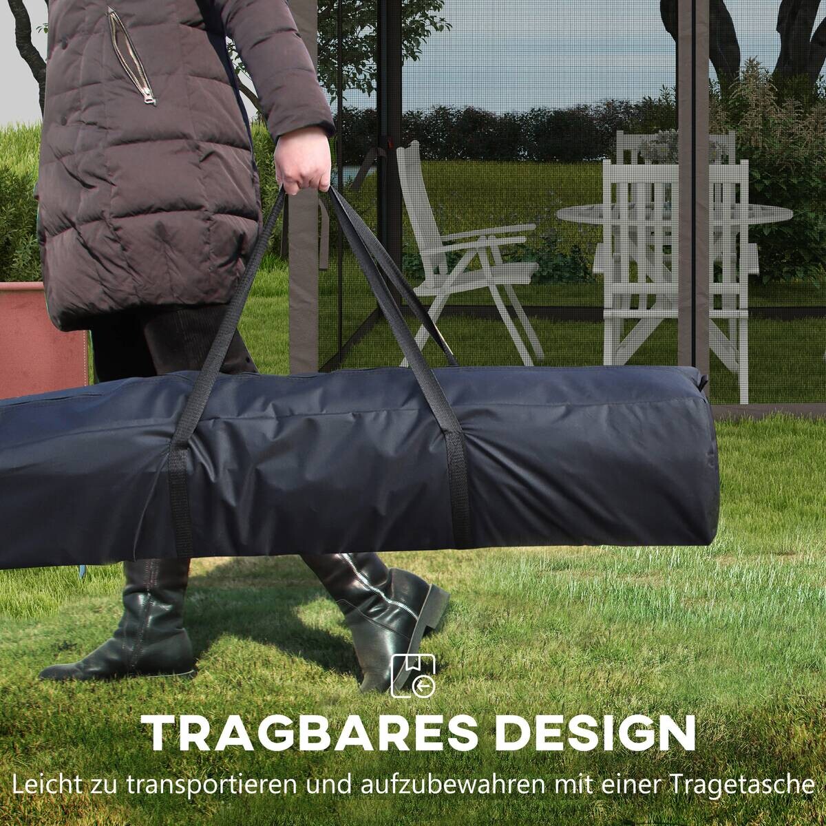 Outsunny Pavillon hellgrau Edelstahl B/H/L: ca. 325x325x270 cm