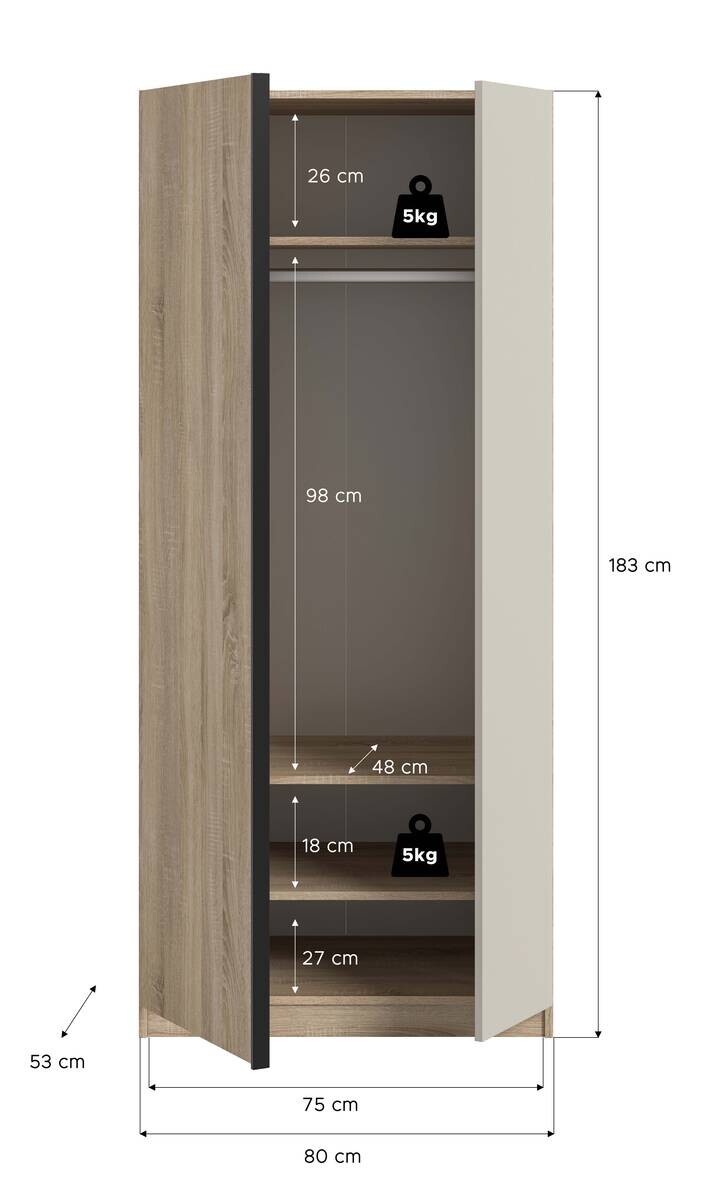 Kleiderschrank OAKLAND Eiche Sonoma Nachbildung Cashmere B/H/T: ca. 80x183x53 cm