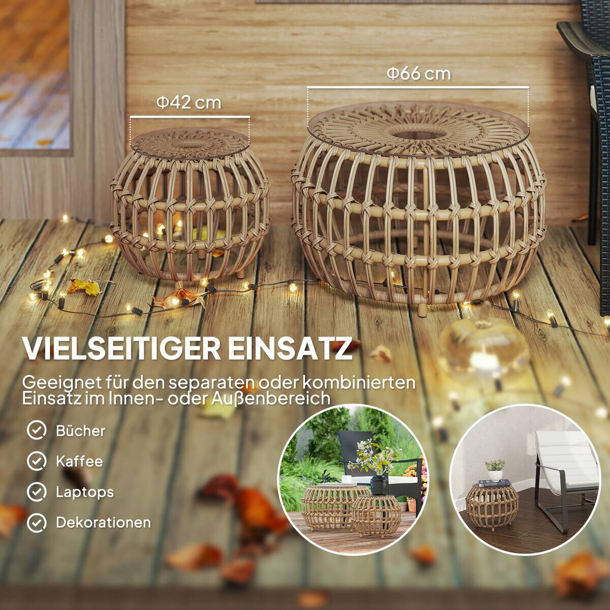 Outsunny Rattan-Beistelltisch braun Stahl B/H/L: ca. 66x40x66 cm