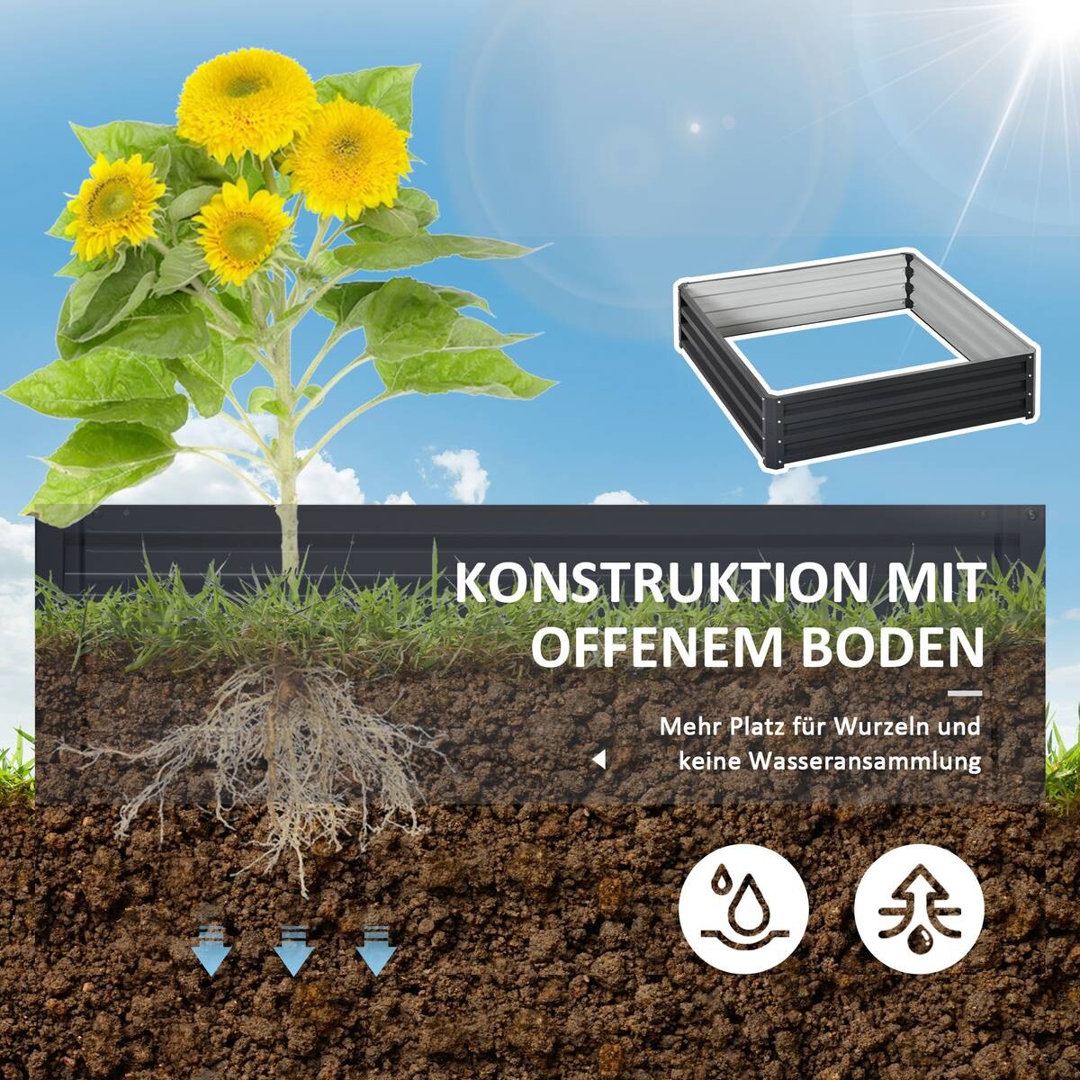 Outsunny Pflanzenbeet mit offenem Boden B/H/L: ca. 120x30x120 cm