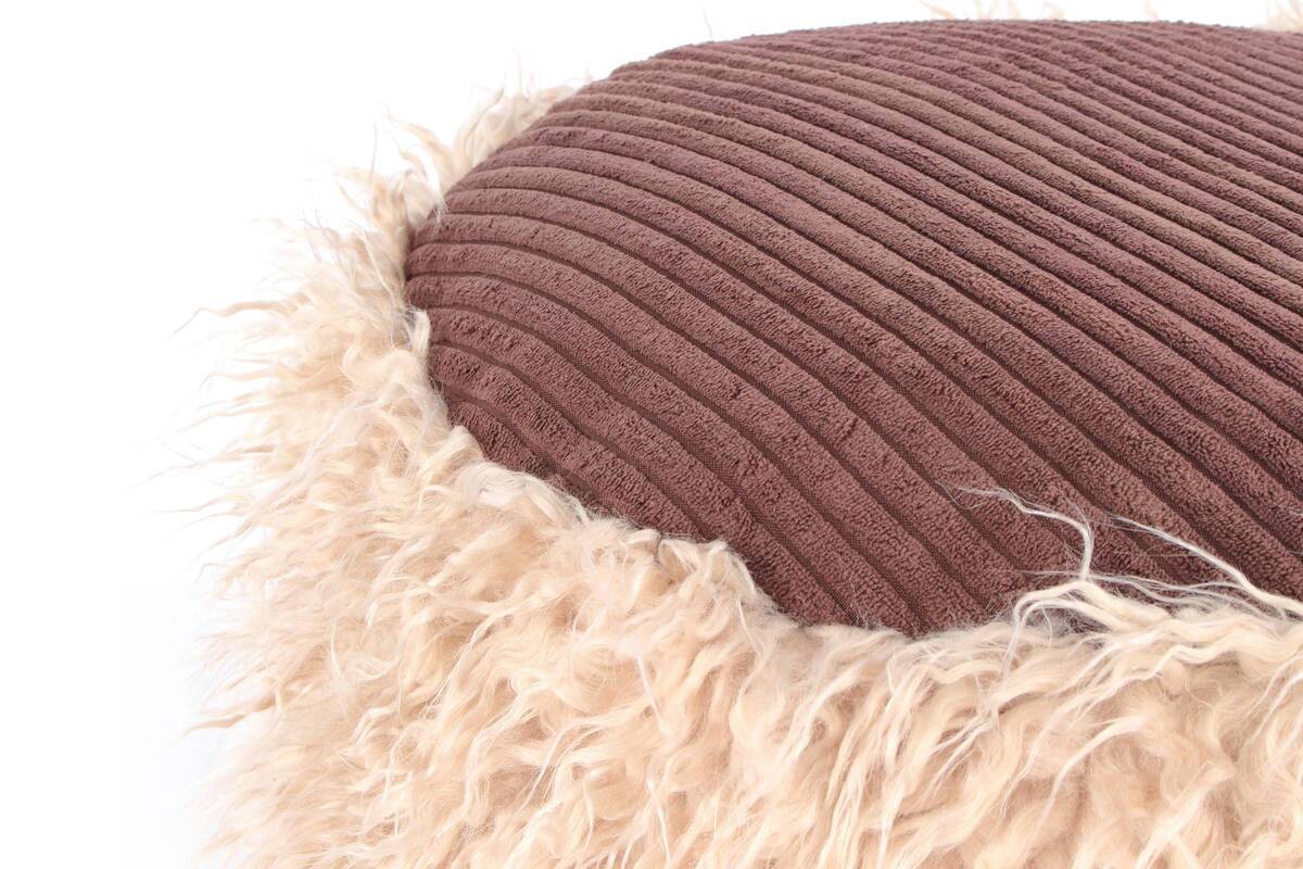 360 Living Hocker Bobtail 100 beige braun Kord Kunstfell Styropor H/D: ca. 38x45 cm