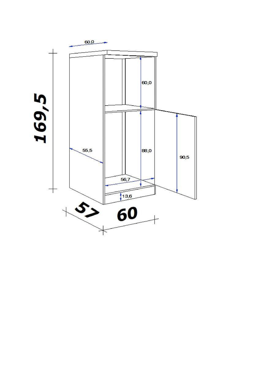 Kühlumbauschrank Capri schwarz matt B/H/T: ca. 60x168,5x60 cm