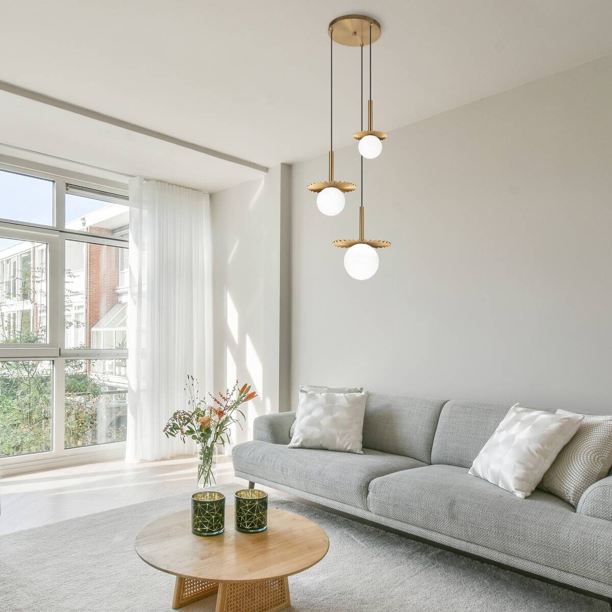 Lamkur Hängeleuchte Kupfer Stahl Glas B/H/L: ca. 120x45x45 cm G9 3 Brennstellen