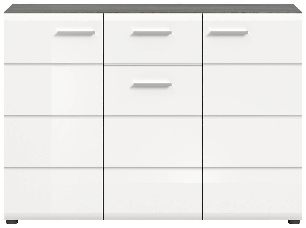 Kommode SALSA Rauchsilber Nachbildung weiß Hochglanz B/H/T: ca. 120x85x37 cm