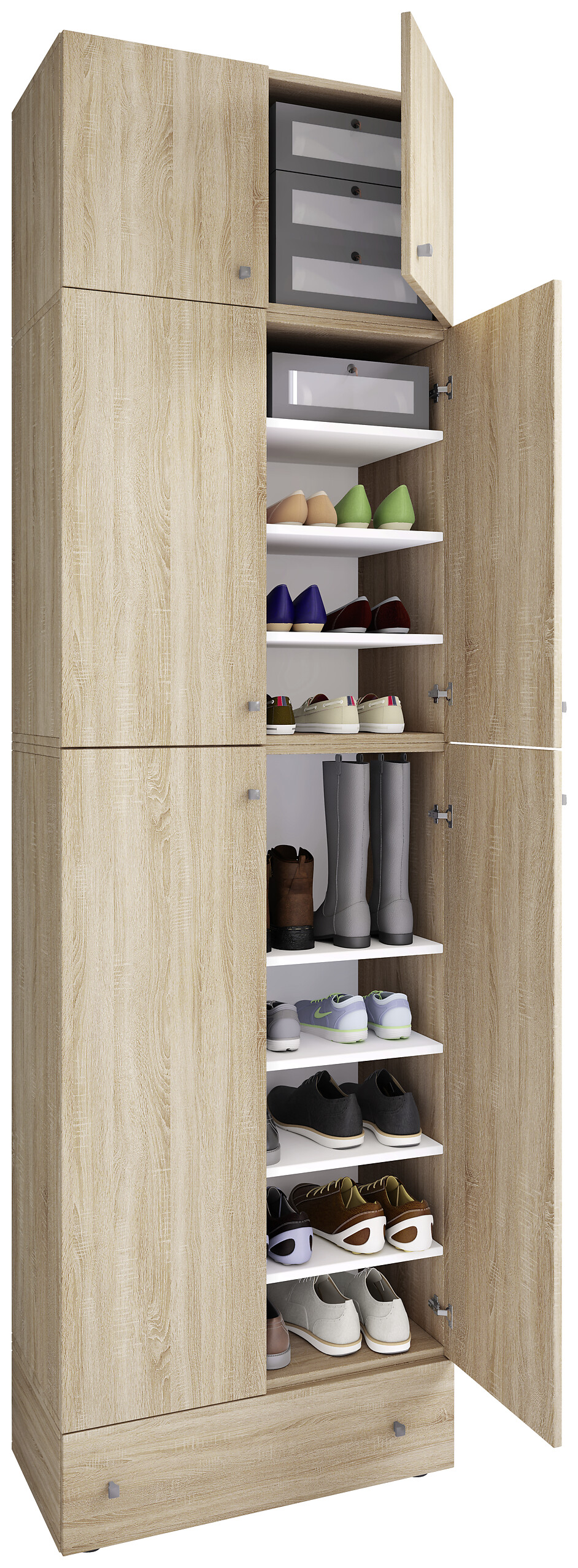 Schuhschrank Lona Eiche Sonoma Nachbildung weiß B/H/T: ca. 70x240x39 cm