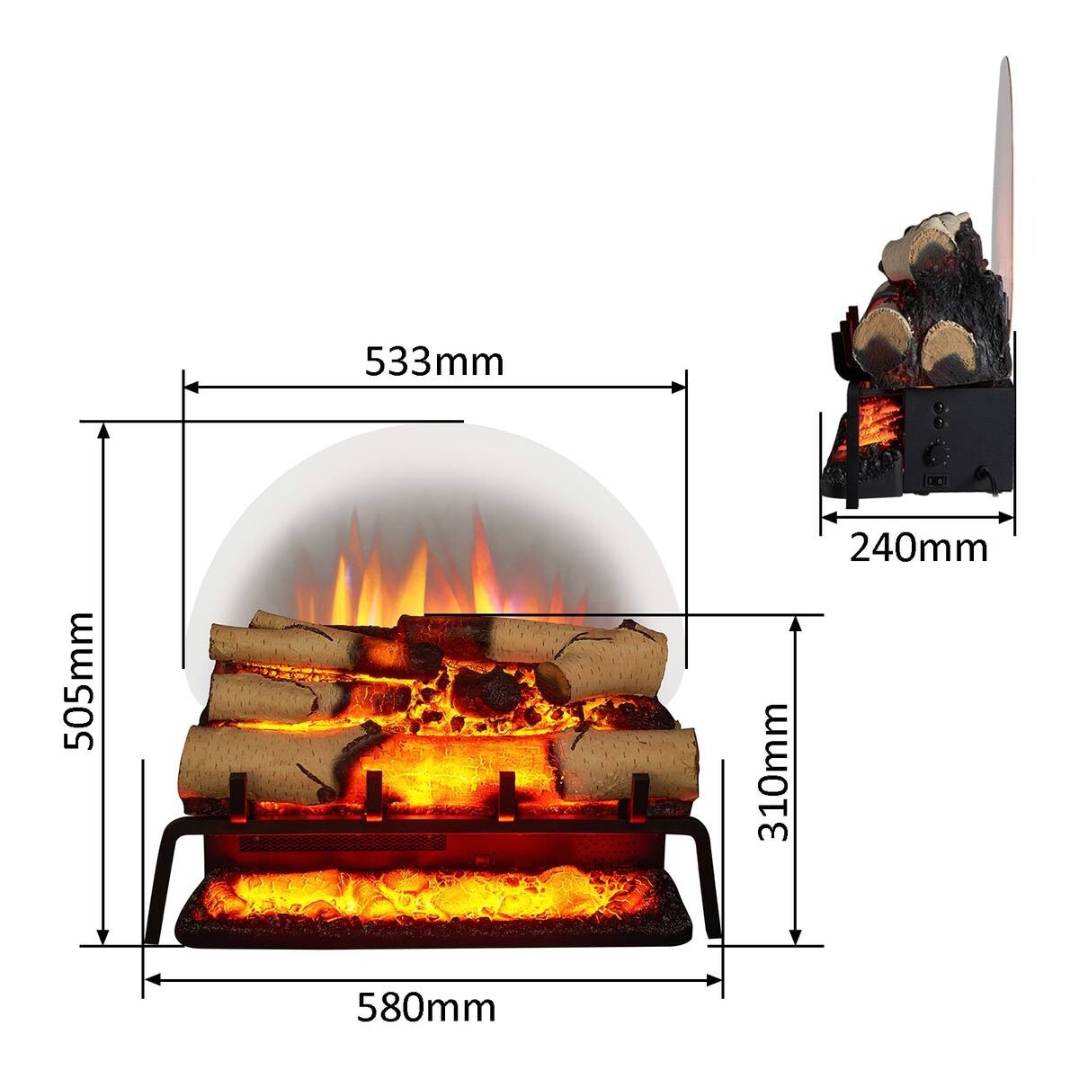 Balderia elektrische Feuerstelle Lily EF290B-WB schwarz birke B/H/L: ca. 24x50,5x58 cm ca. 1500 W