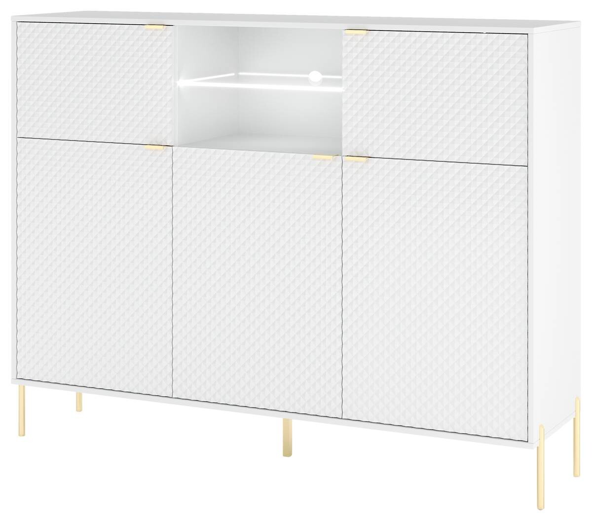 Kommode KOMMODE DIAMOND DI3 LED weiß weiß glänzend B/H/T: ca. 155,9x125,9x42 cm