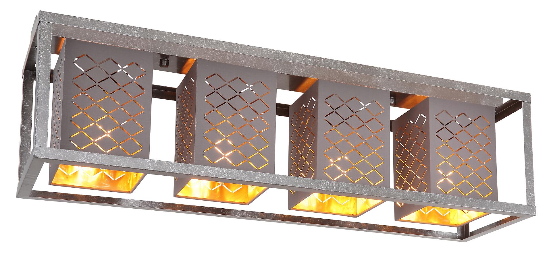 GLOBO Deckenleuchte THOMAS 15498-4D silber grau gold Metall Textil B/H/T: ca. 75x22,5x20 cm