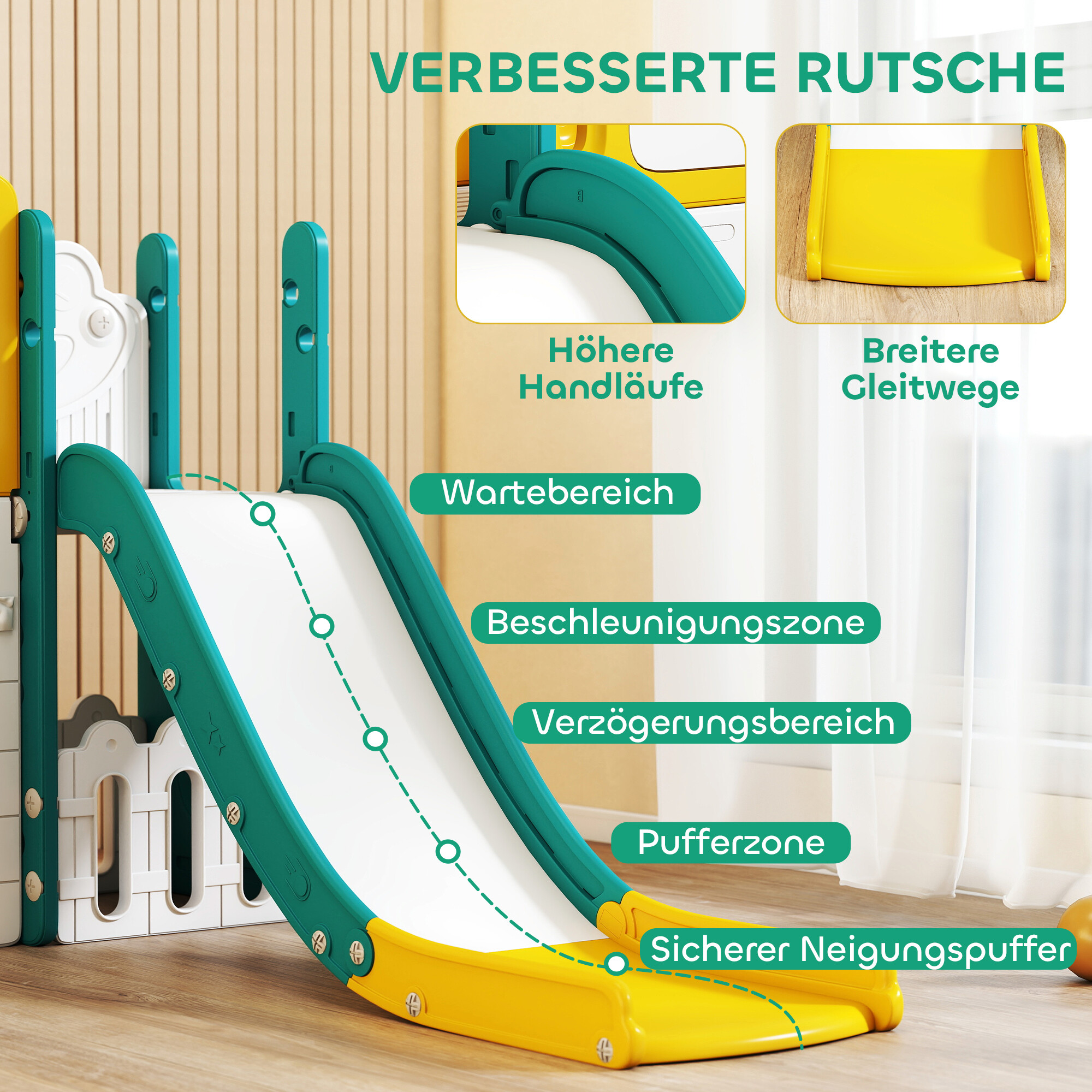 AIYAPLAY Kinderschaukel & Kinderrutsche Set gelb B/H/L: ca. 150x94x250 cm