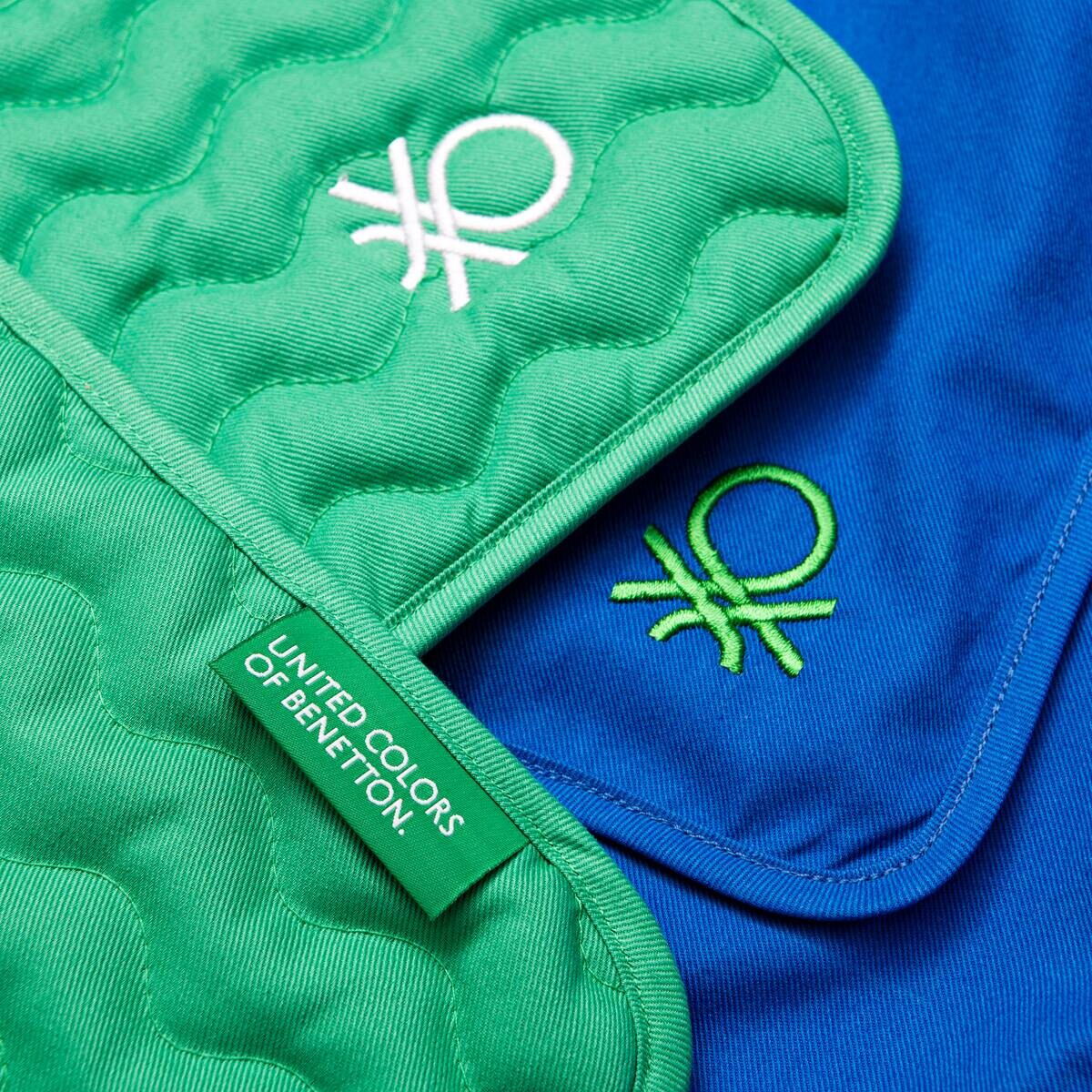 BENETTON Schürze- und Topflappen-Set Rainbow blau Baumwolle