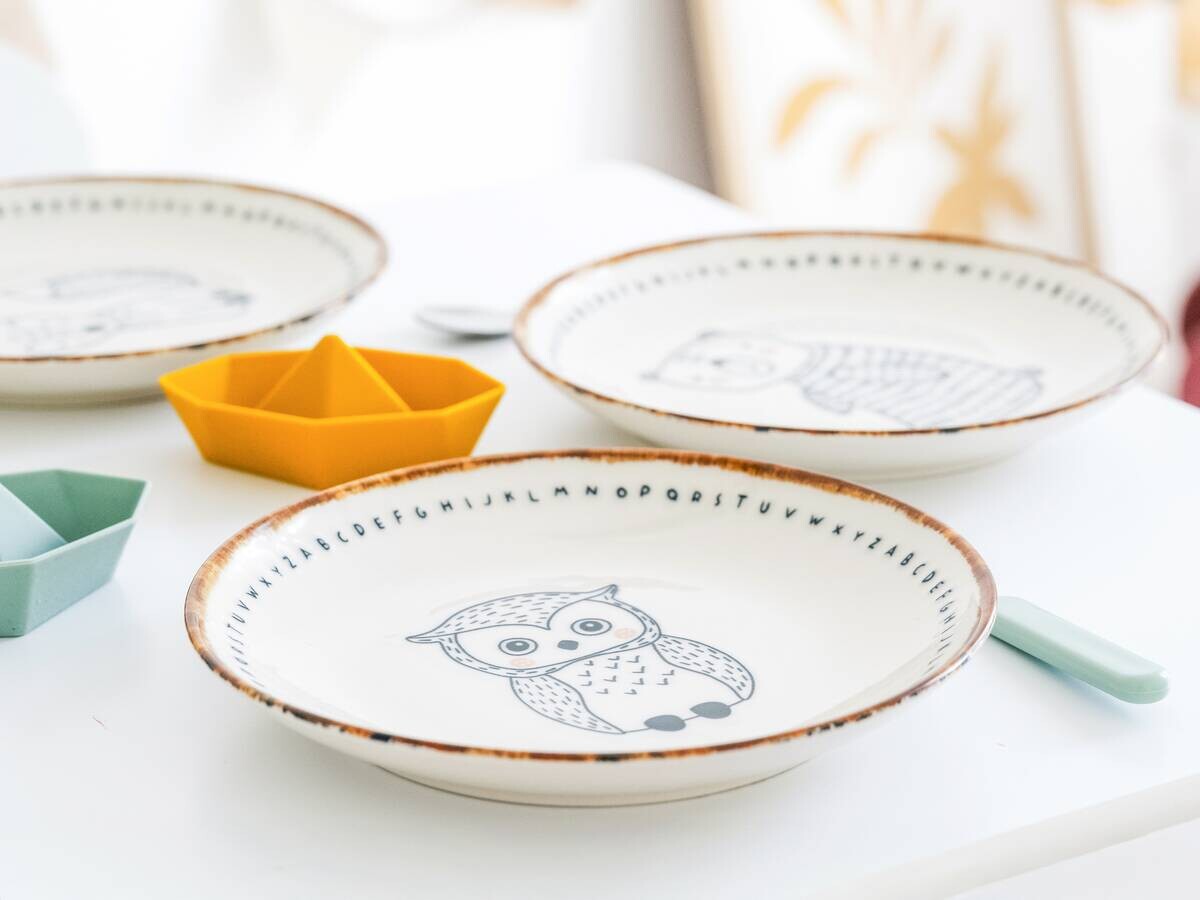 CreaTable Tellerset Freunde des Waldes beige Steinzeug D: ca. 21 cm