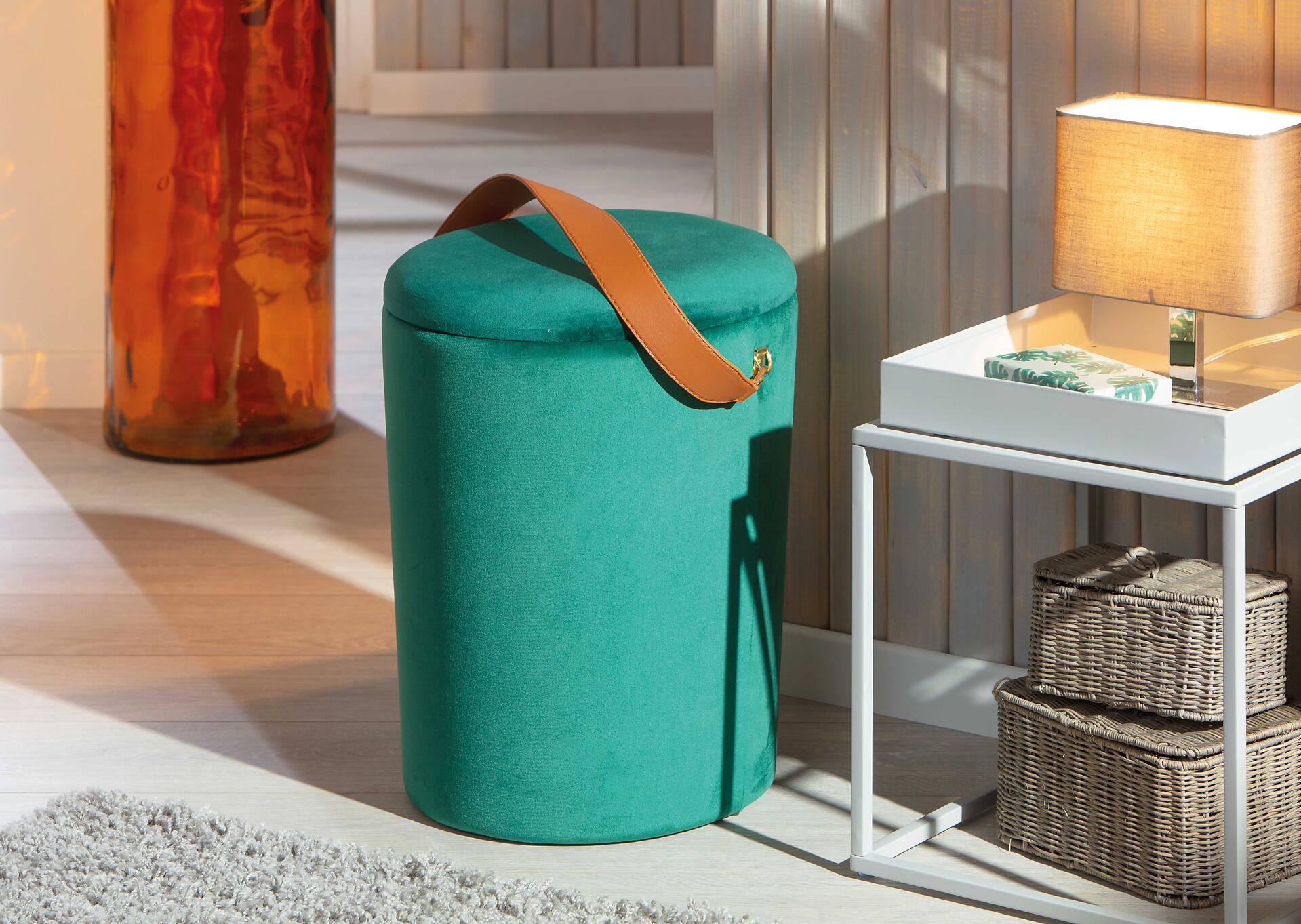 Inter Link Hocker Papua grün MDF Samtoptik B/H/T: ca. 35x45x35 cm