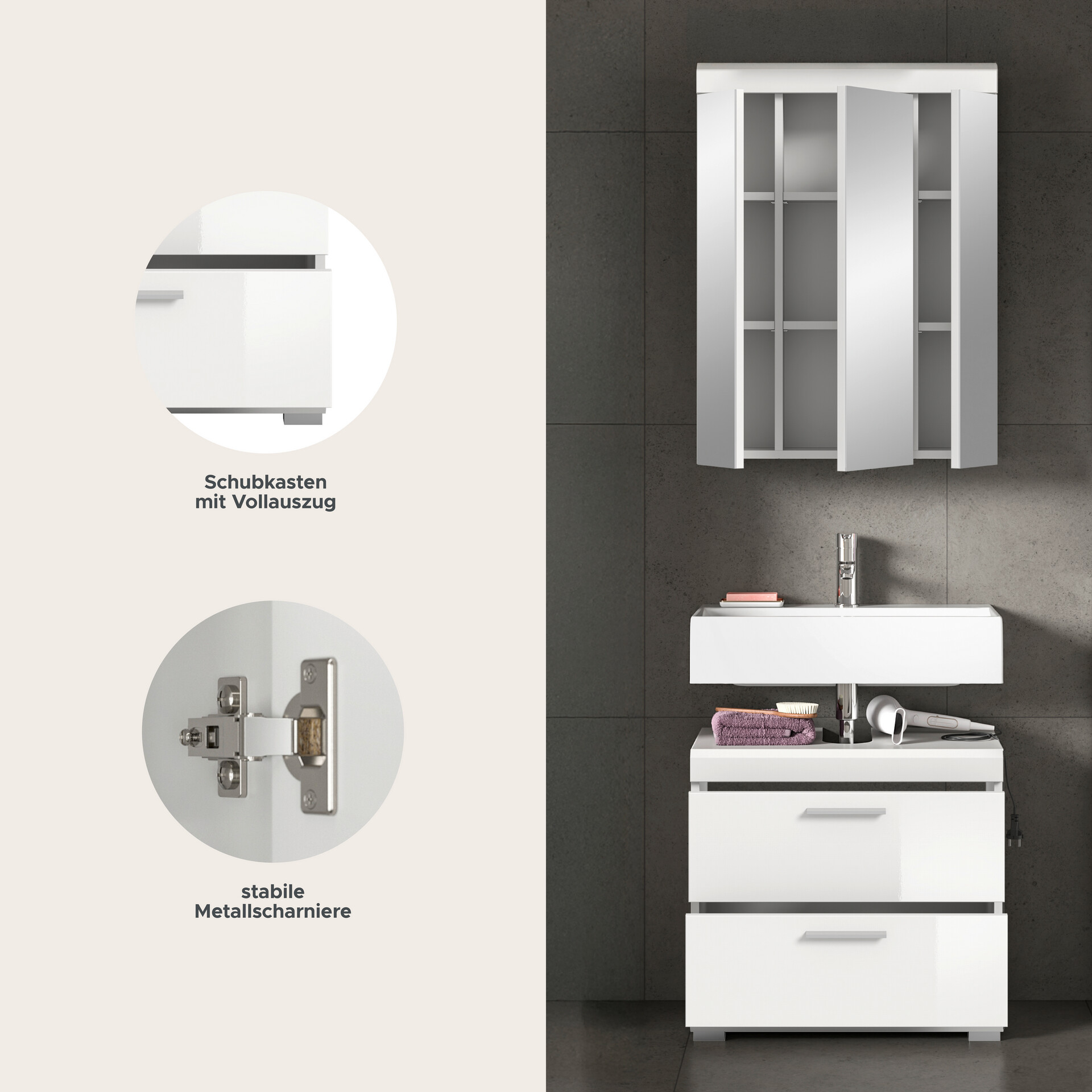 Badezimmer-Set Scout weiß weiß Hochglanz B/H/T: ca. 60x191x34 cm