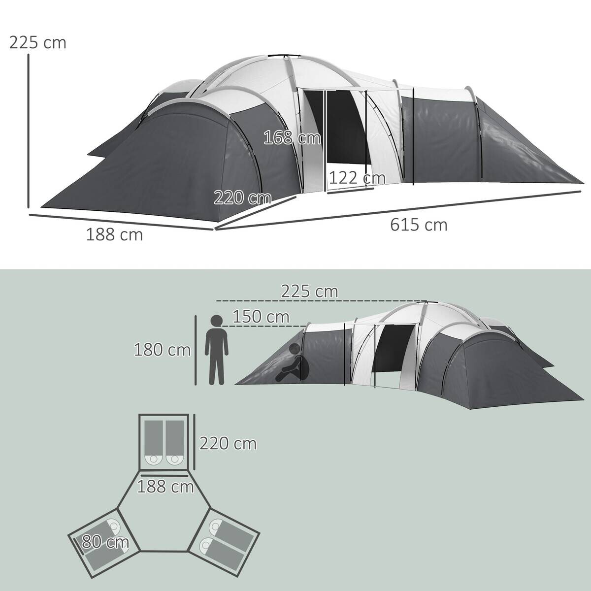 Outsunny Campingzelt B/H/L: ca. 615x225x615 cm