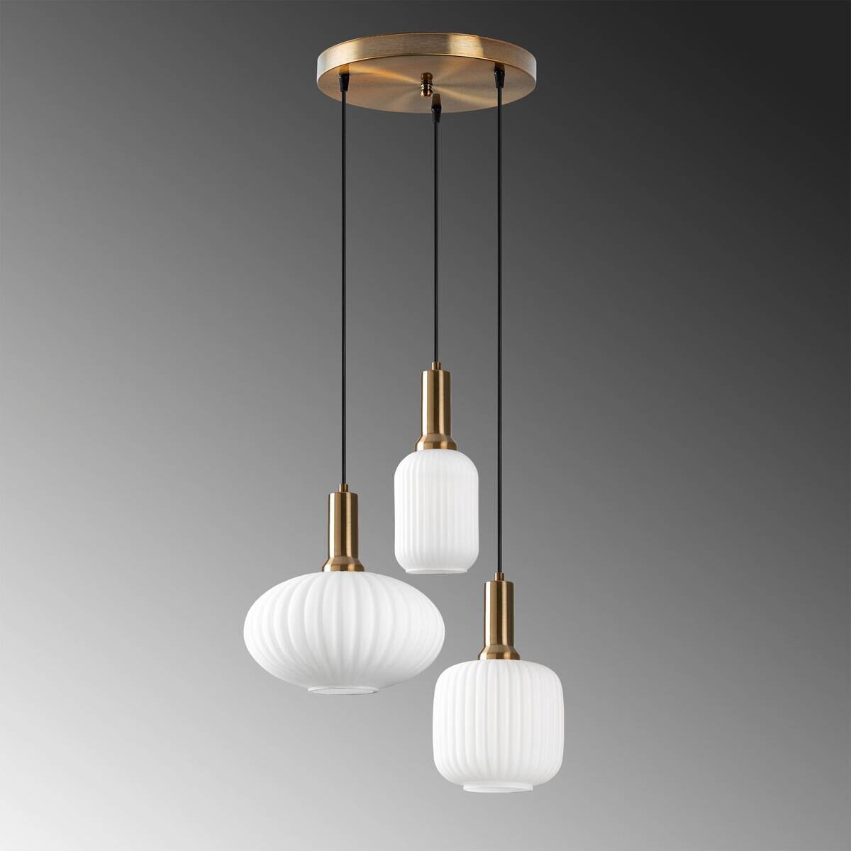 Opviq Pendelleuchte Asker-15201 gold Glas Metall B/H/T/L/D: ca. 55x130x55x55x55 cm E27 3 Brennstellen