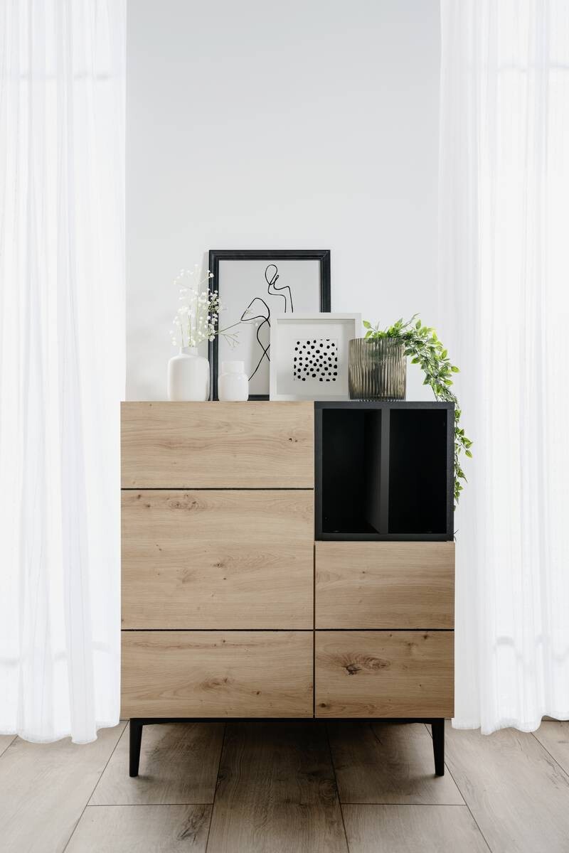 Kommode Nola Eiche Artisan Nachbildung schwarz B/H/T: ca. 80x90x42 cm