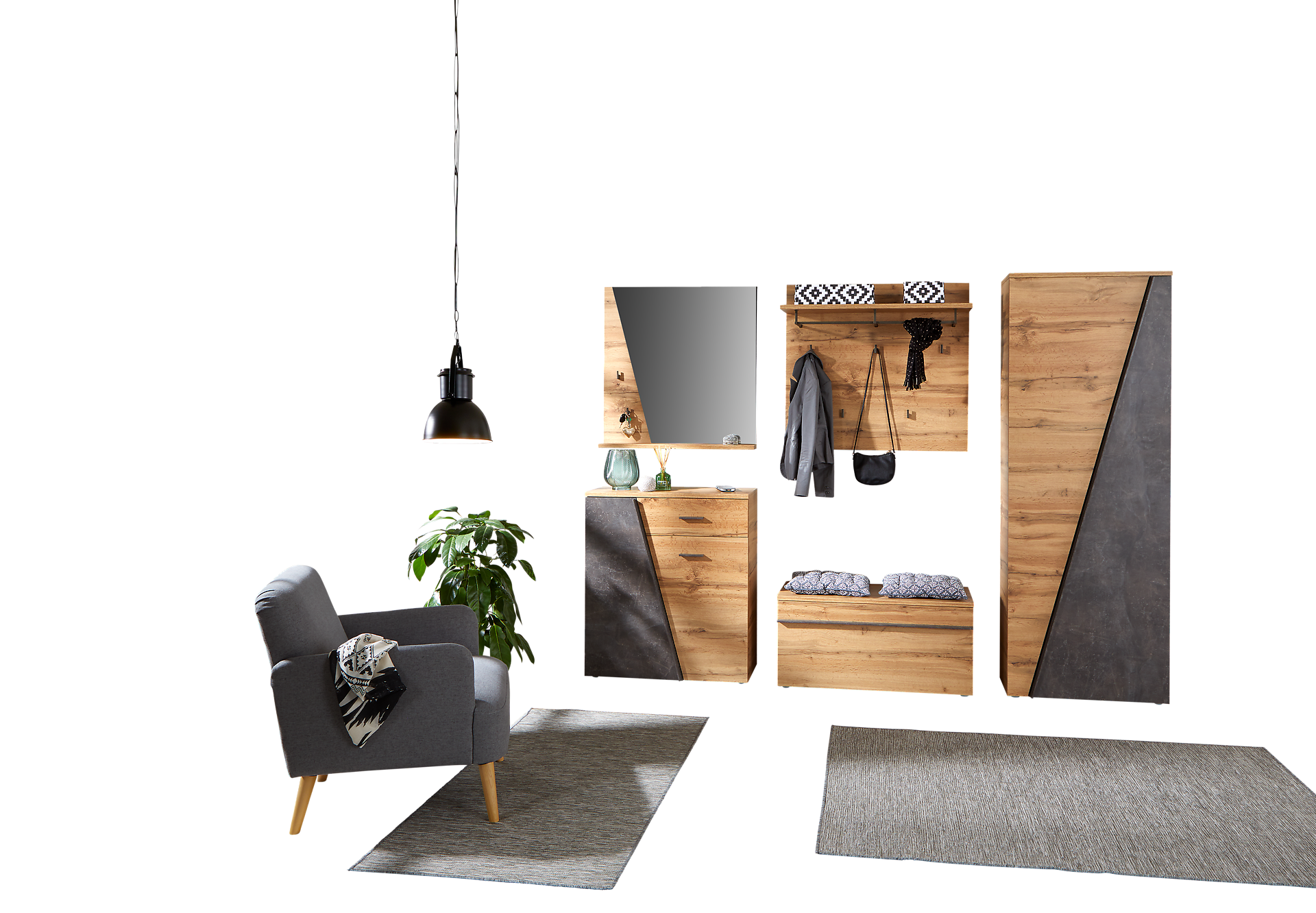 Schuhkommode Venedig Eiche Artisan Nachbildung Beton dunkel Nachbildung B/H/T: ca. 80x92x35 cm