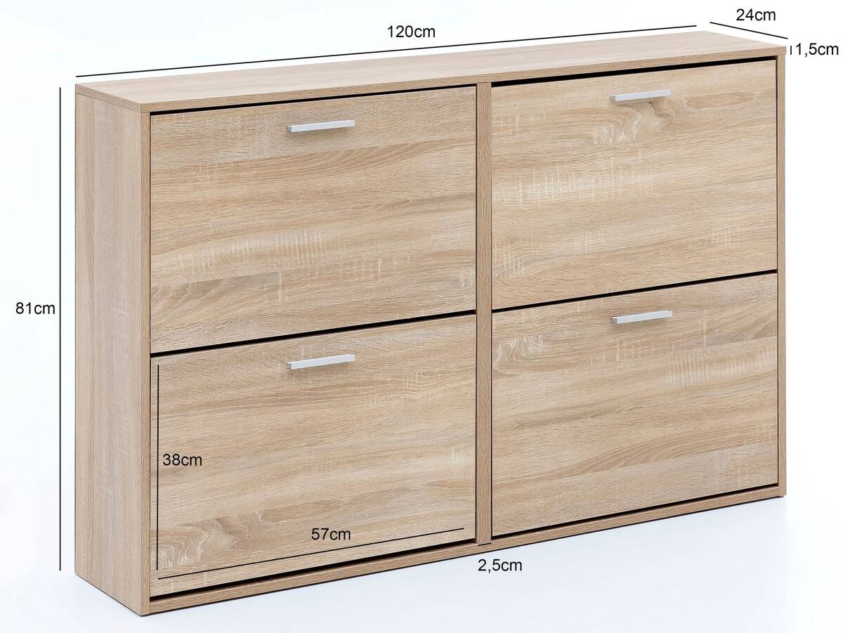 Schuhschrank Eiche Sonoma Nachbildung silber B/H/T: ca. 120x81x24 cm