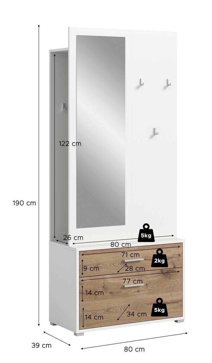 Garderobe POLO weiß Nox Oak Nachbildung B/H/T: ca. 80x190x38 cm