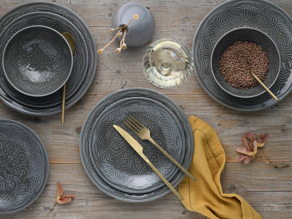 CreaTable Tafelservice Orient Mandala stein Porzellan 18 tlg.