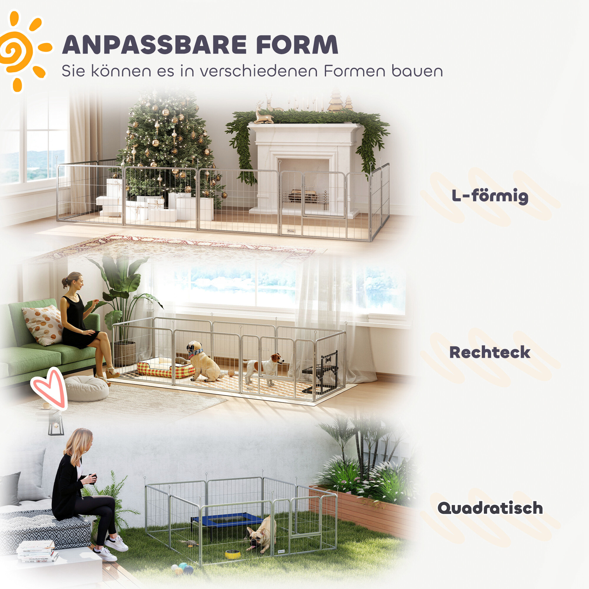 PawHut Welpenauslauf silber Stahl B/H/L: ca. 160x60x160 cm