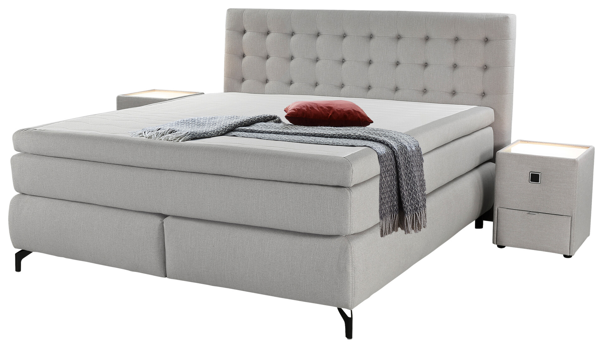 Boxspringbett  hellgrau Flachgewebe Liegefläche B/L: ca. 180x200 cm