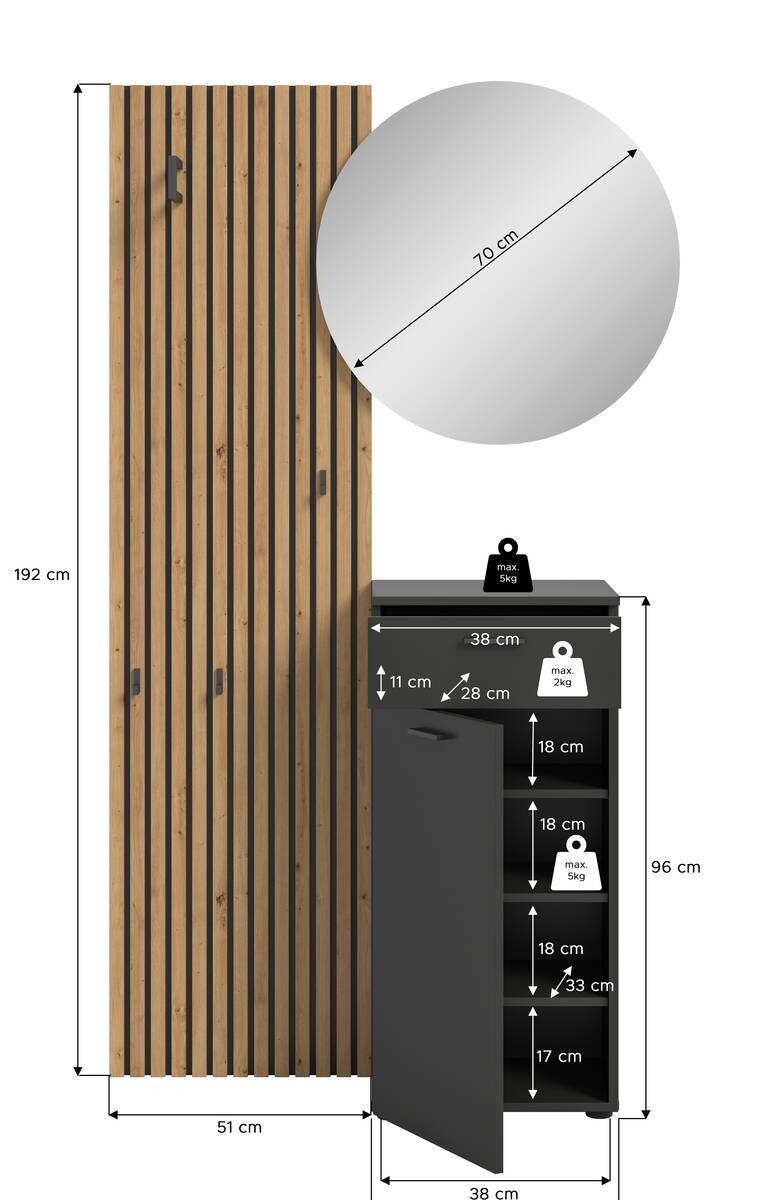 Garderobe Delton Basalt Eiche Artisan Nachbildung B/H/T: ca. 96x192x37 cm