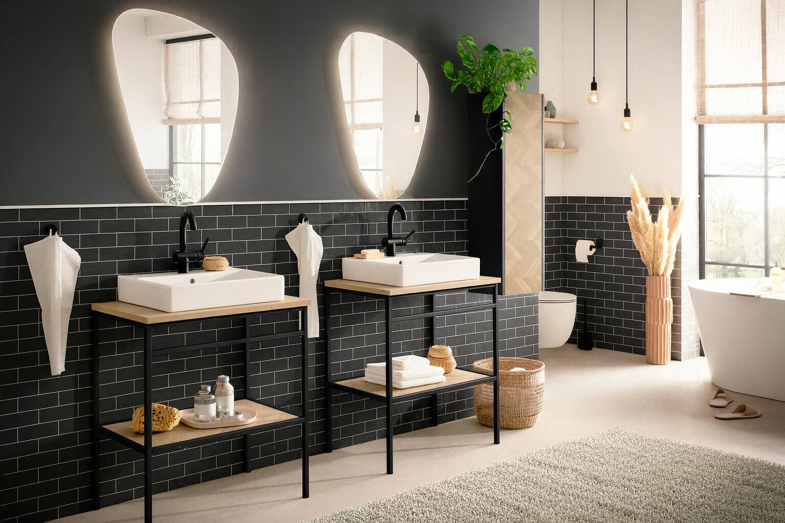 Waschbeckenunterschrank Lorna Eiche Nachbildung schwarz B/H/T: ca. 70x89,2x45 cm