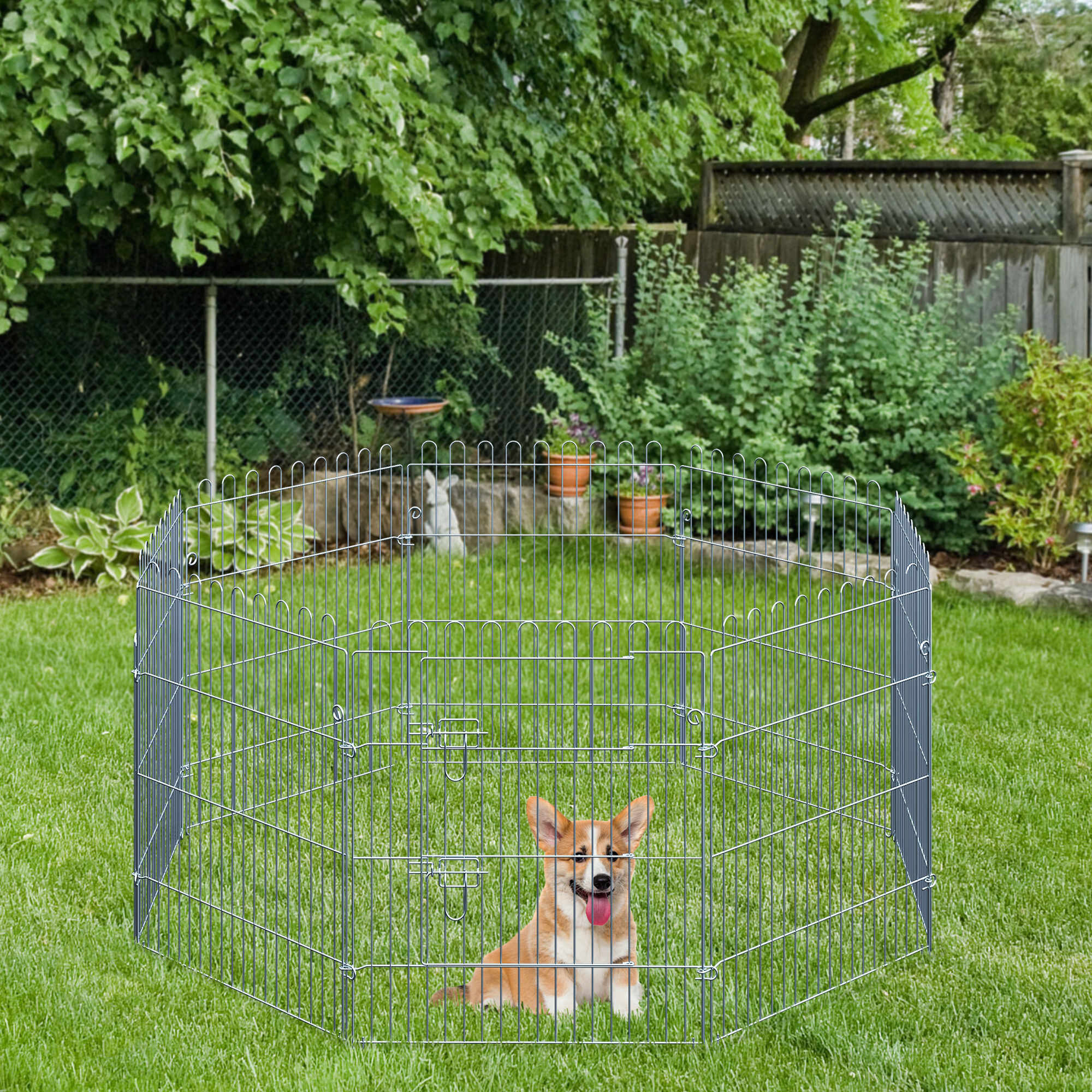 PawHut Freilaufgehege silber Metall