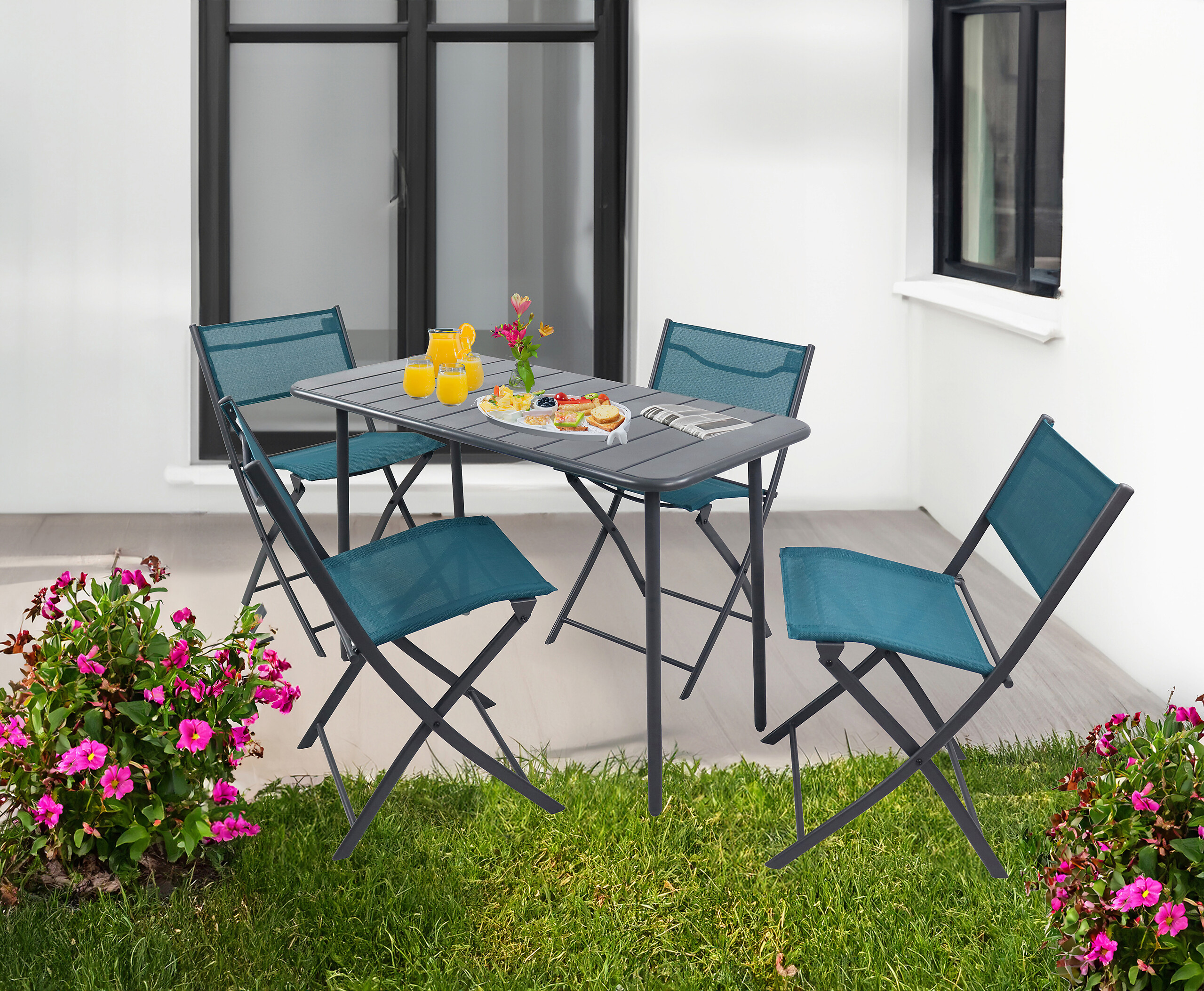 VCM Gartenstuhl 4er Set Sumila türkis Textilene B/H/L: ca. 45x79x46 cm