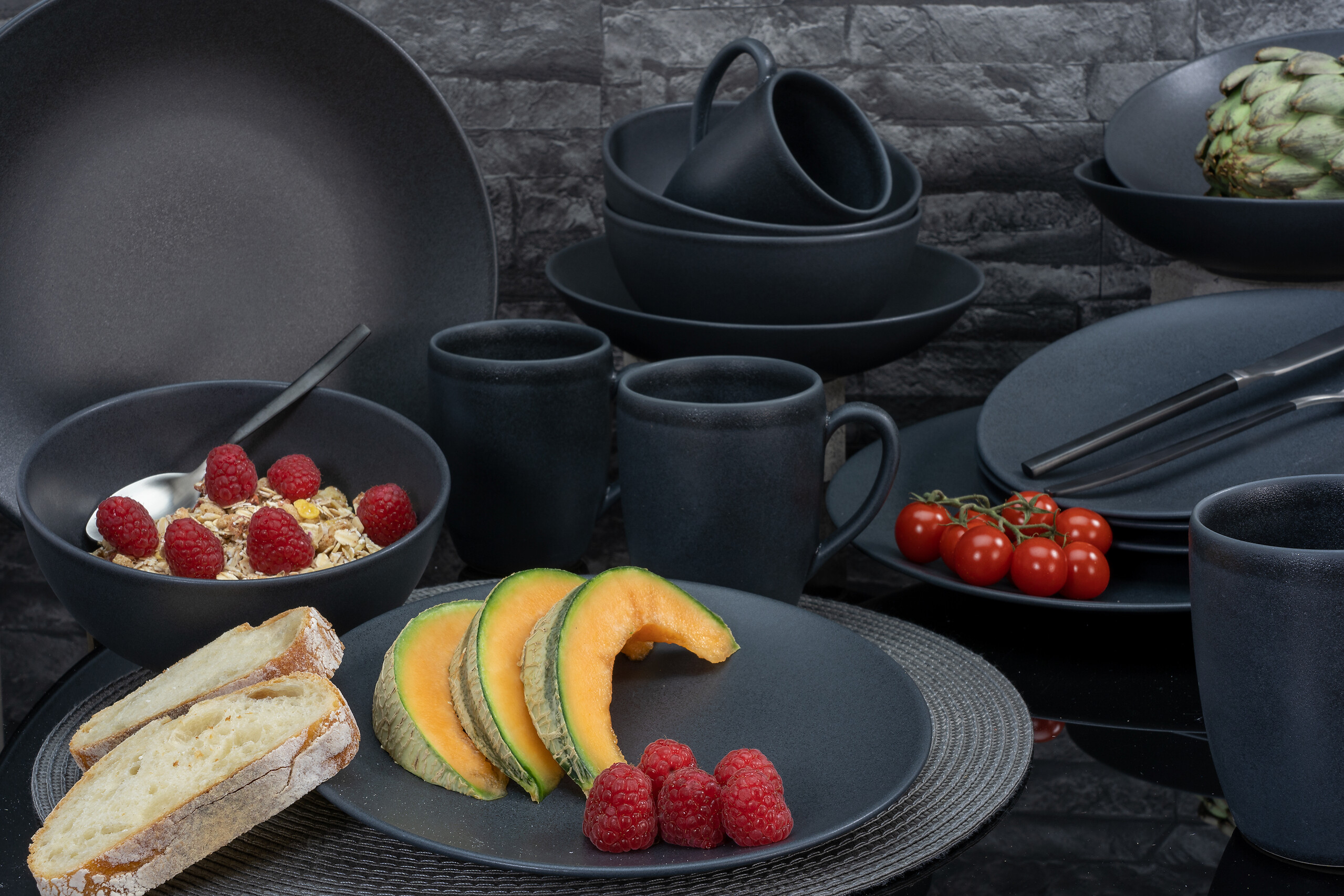 CreaTable Tafelservice Soft Touch mattschwarz Keramik 12 tlg.