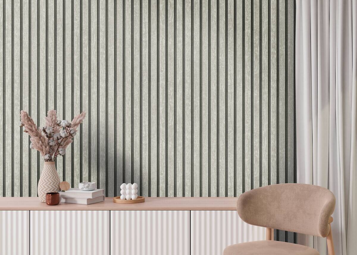 Vliestapete Akustikpaneel hellgrau B/L: ca. 53x1005 cm