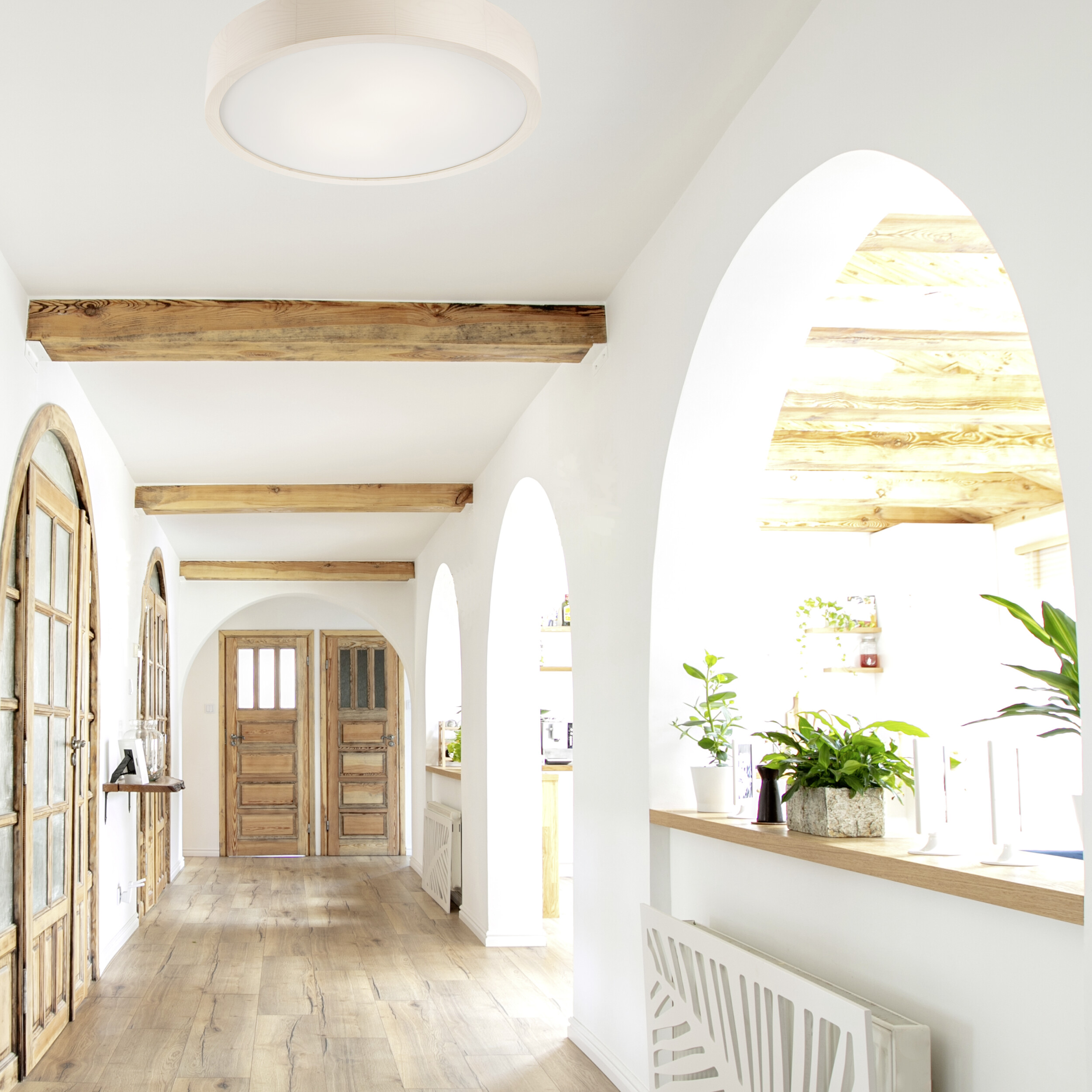 Lamkur Deckenleuchte Eveline weiß Glas Holz B/H/L: ca. 38,5x12x38,5 cm 2 Brennstellen