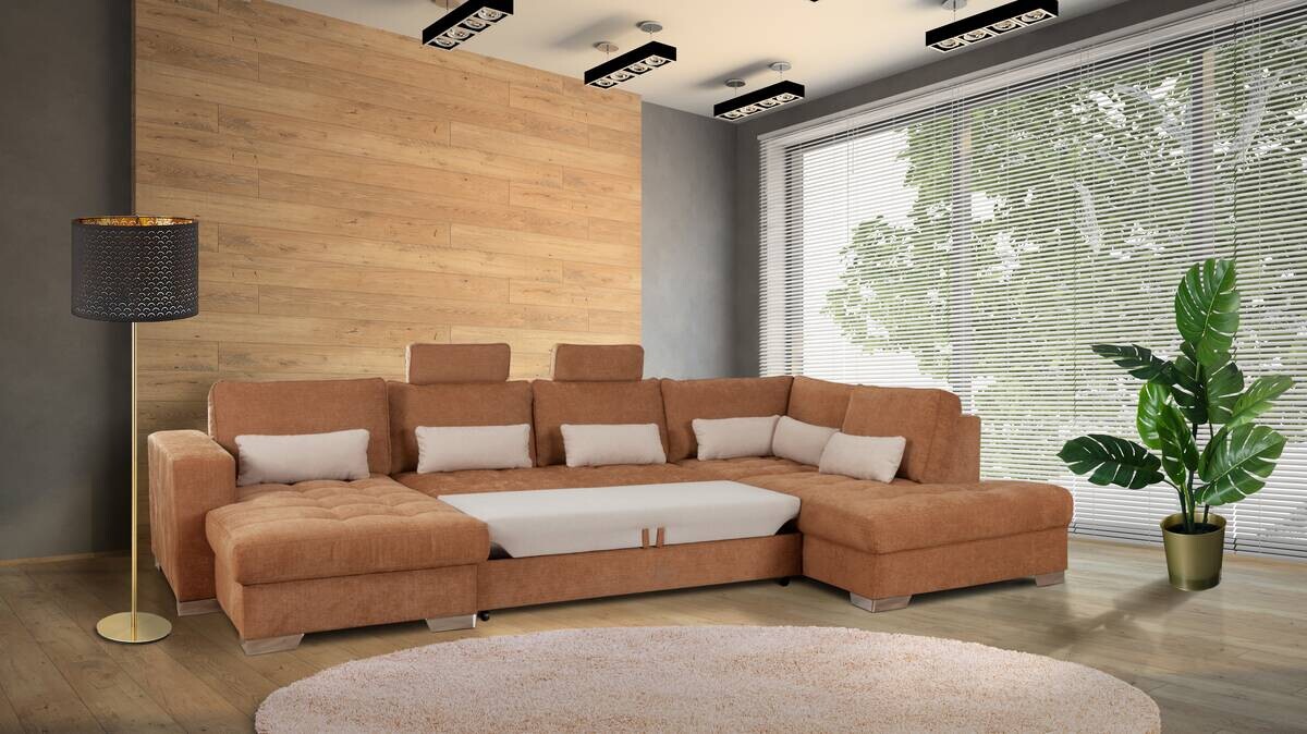 Wohnlandschaft hellgrau Microfaser B/H/T: ca. 237x365x185 cm