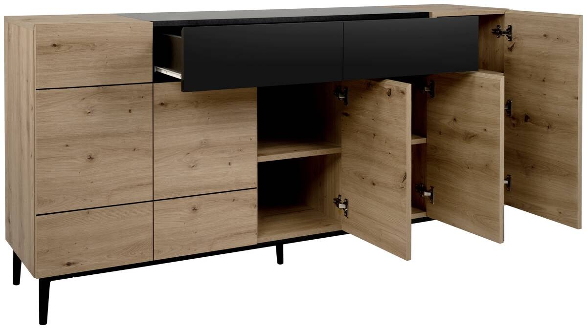 Sideboard Nola Eiche Artisan Nachbildung schwarz B/H/T: ca. 180x90x42 cm